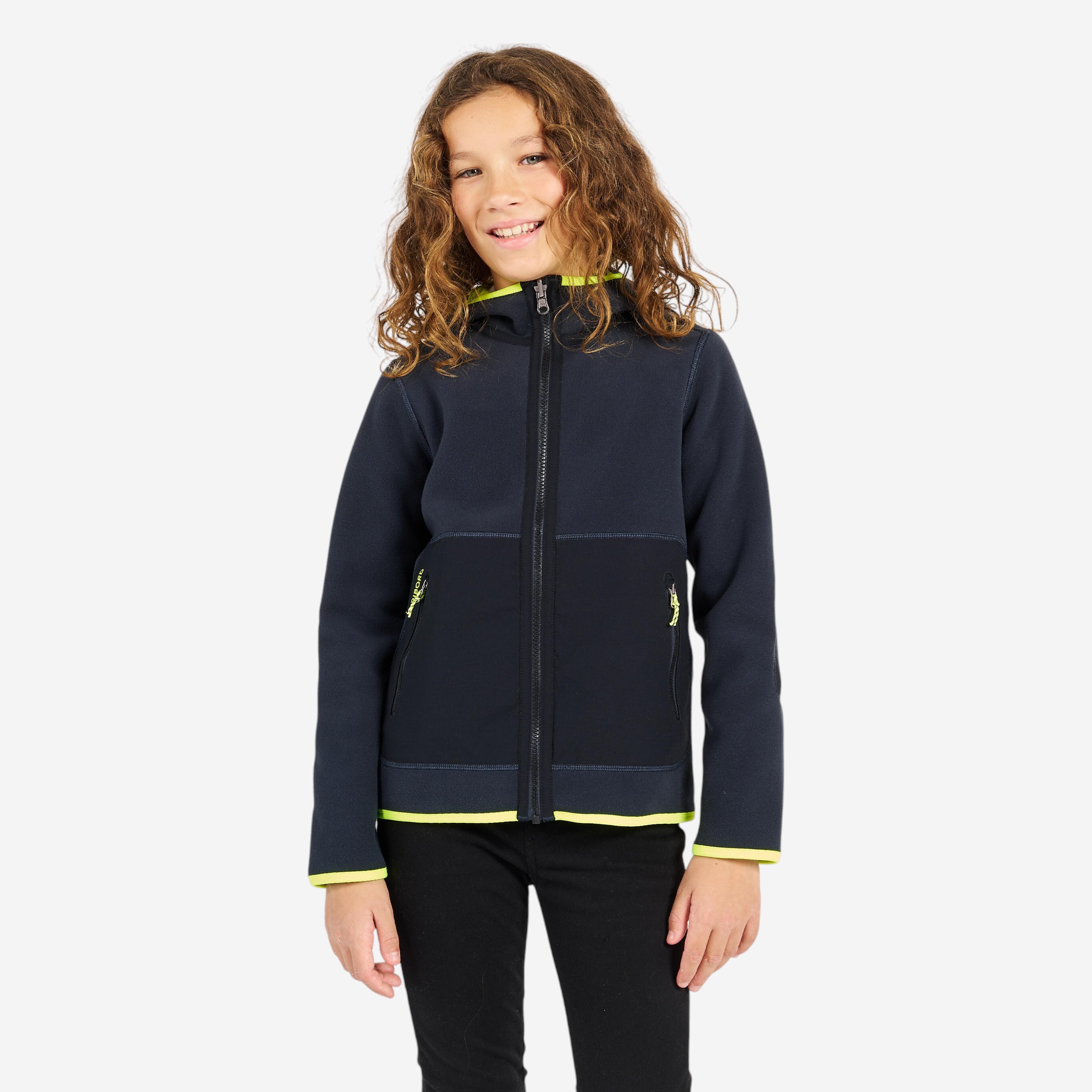 Bild von Fleecejacke Segeln Kinder warm wendbar 500 grau/neongelb