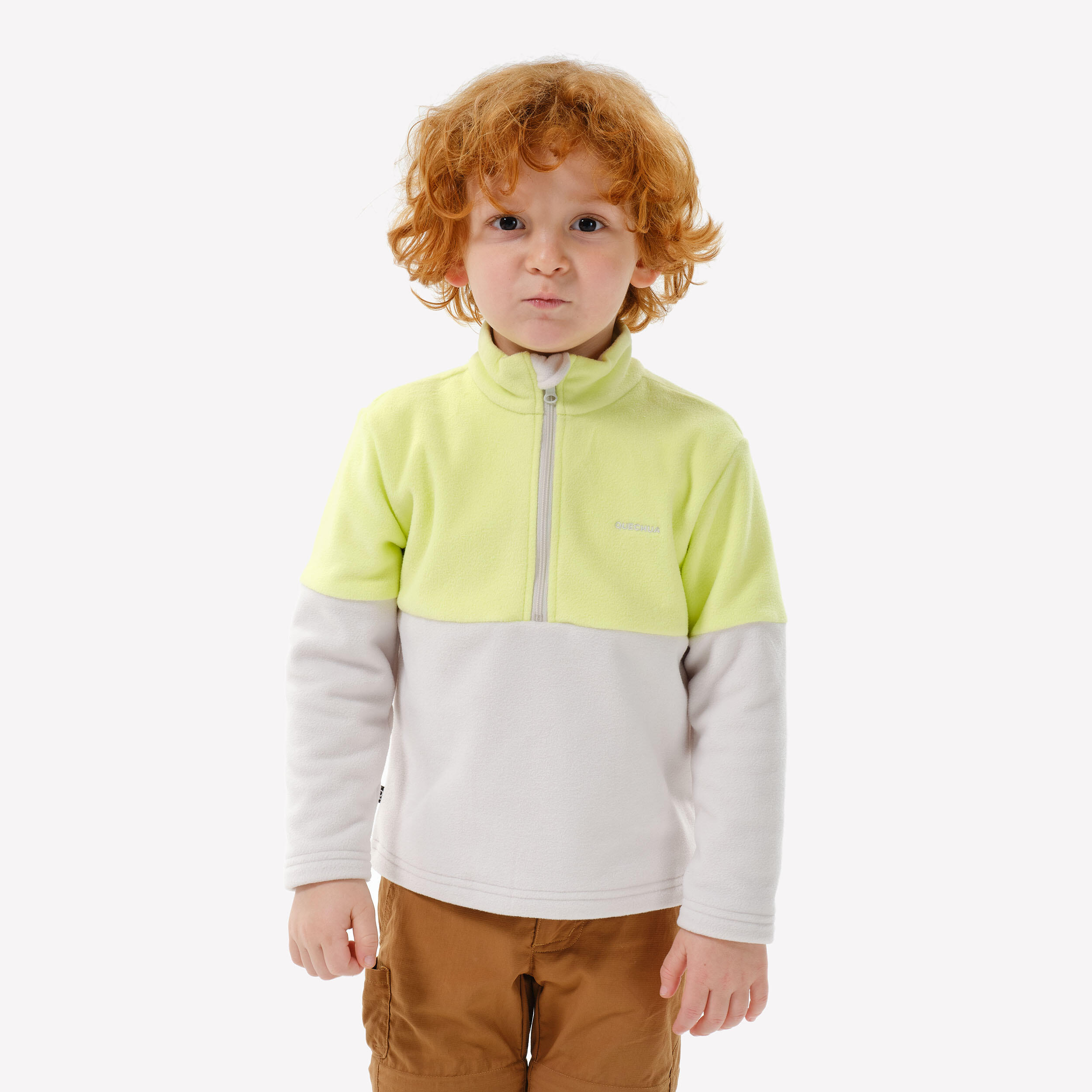 Bild von Fleecepullover Kinder Gr. 92–116 1/2 Zipp Wandern - MH500 weiß/lime