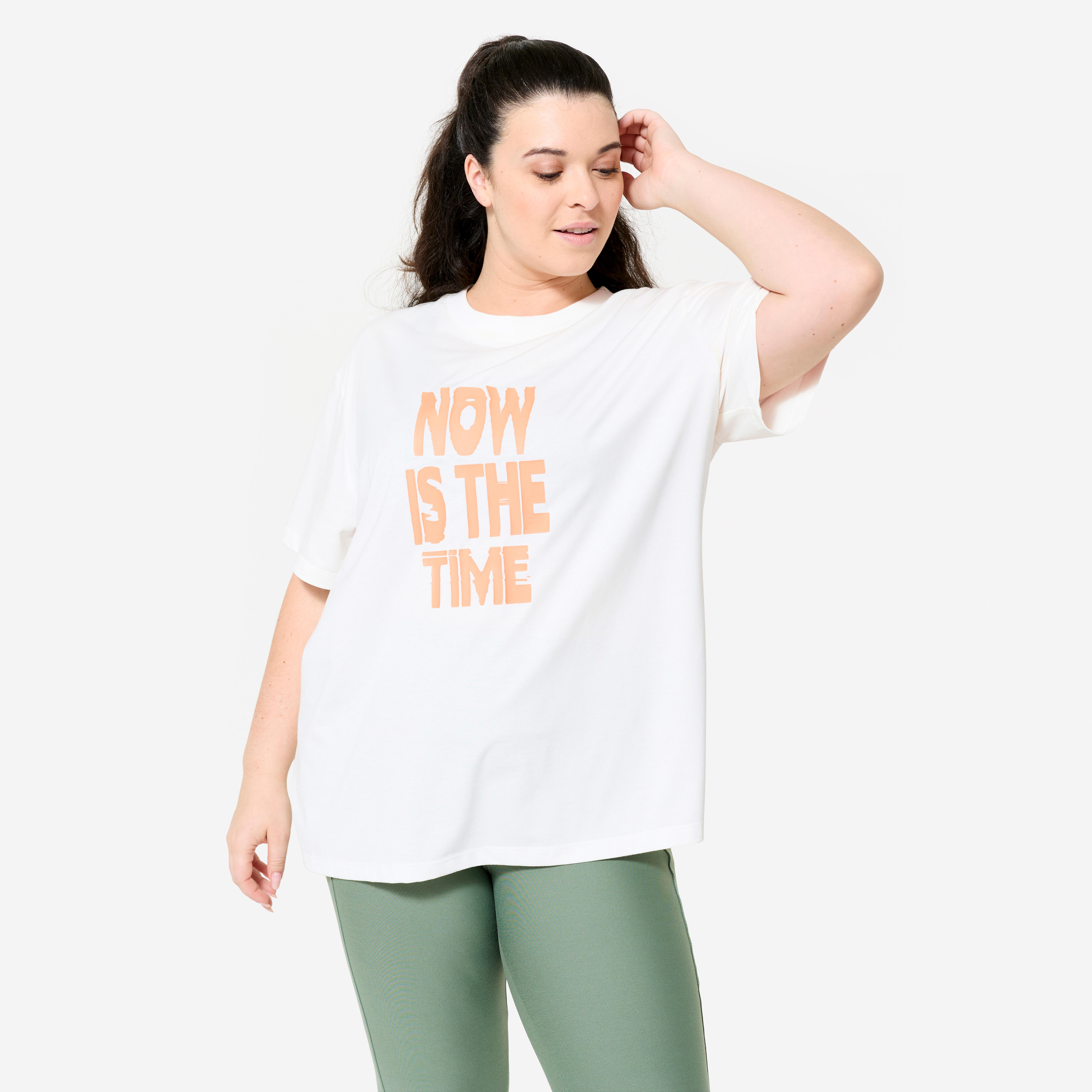 Bild von T-Shirt Damen Oversize - ecru/Print koralle