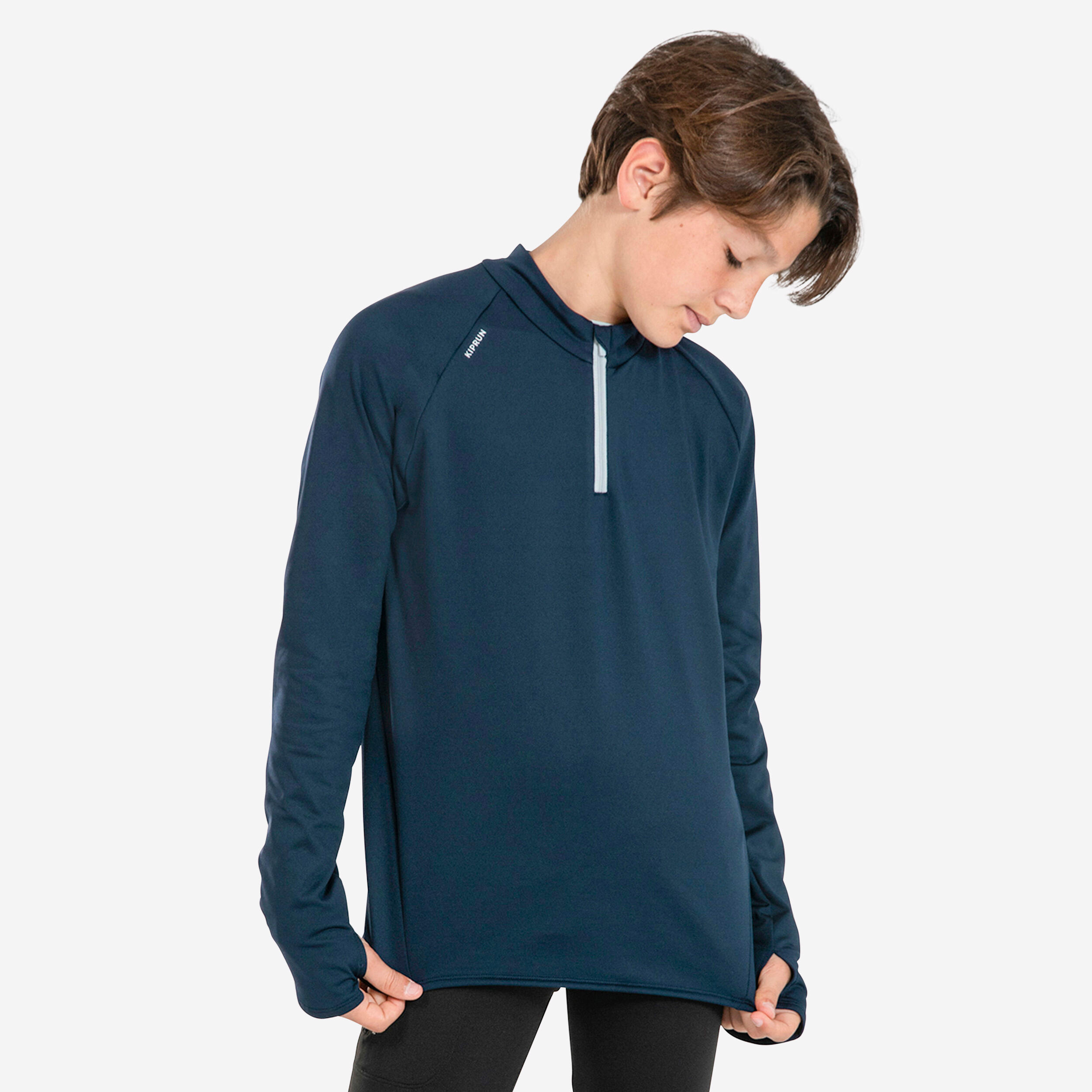 Bild von Laufshirt langarm Kinder 1/2 Reissverschluss - 100 Warm dunkelblau