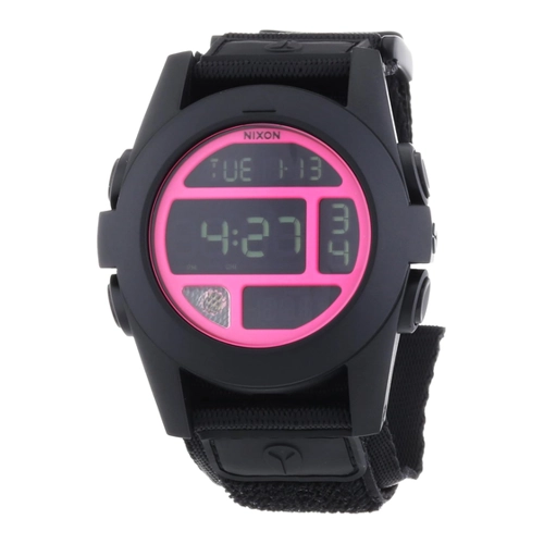 Bild von Nixon Unisex-Armbanduhr Digital Quarz Textil A489480-00 - The Baja Black / Bright Pink