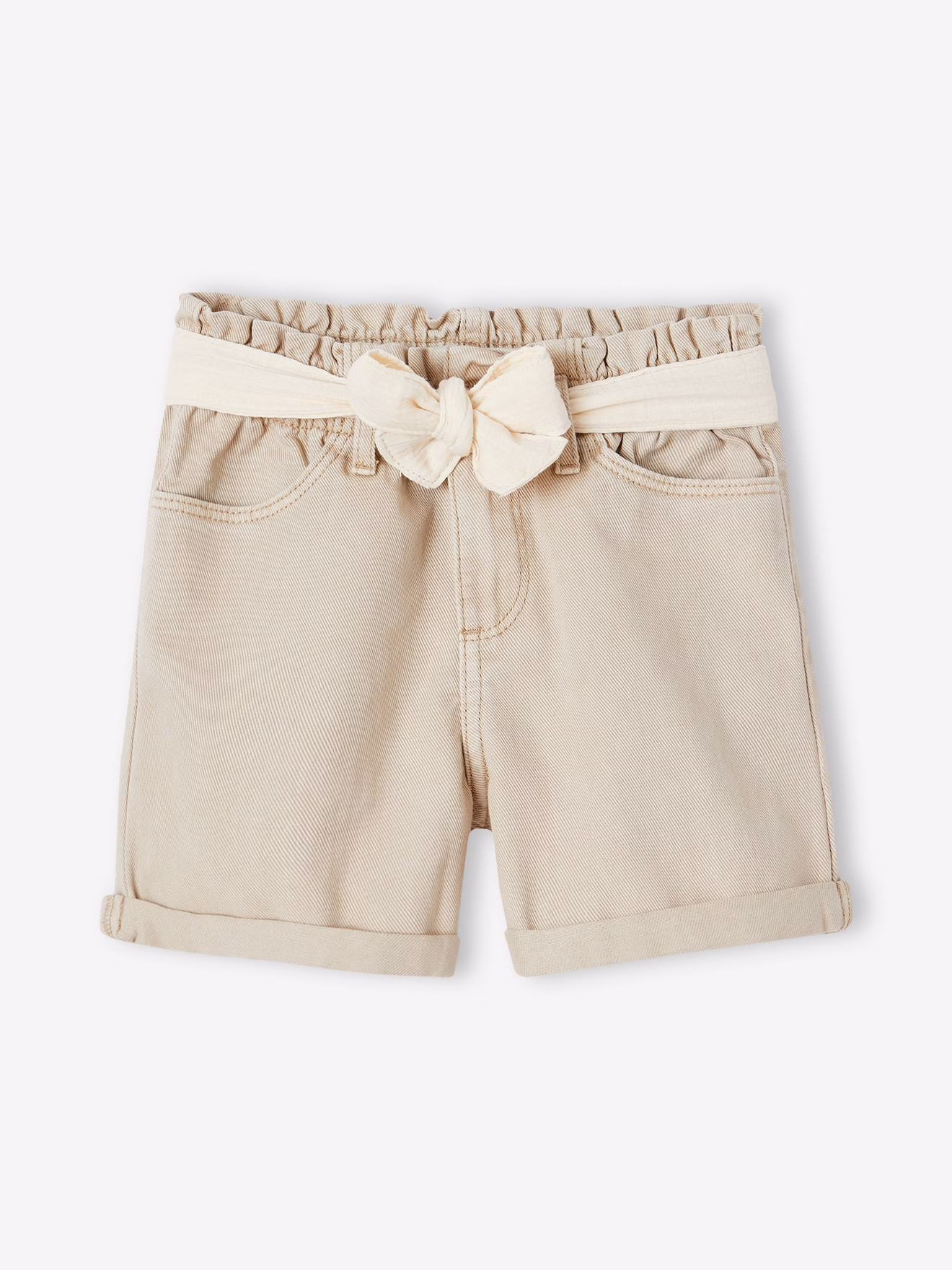Bild von Vertbaudet Mädchen Paperbag-Shorts mit Stoffgürtel Sandfarben 116