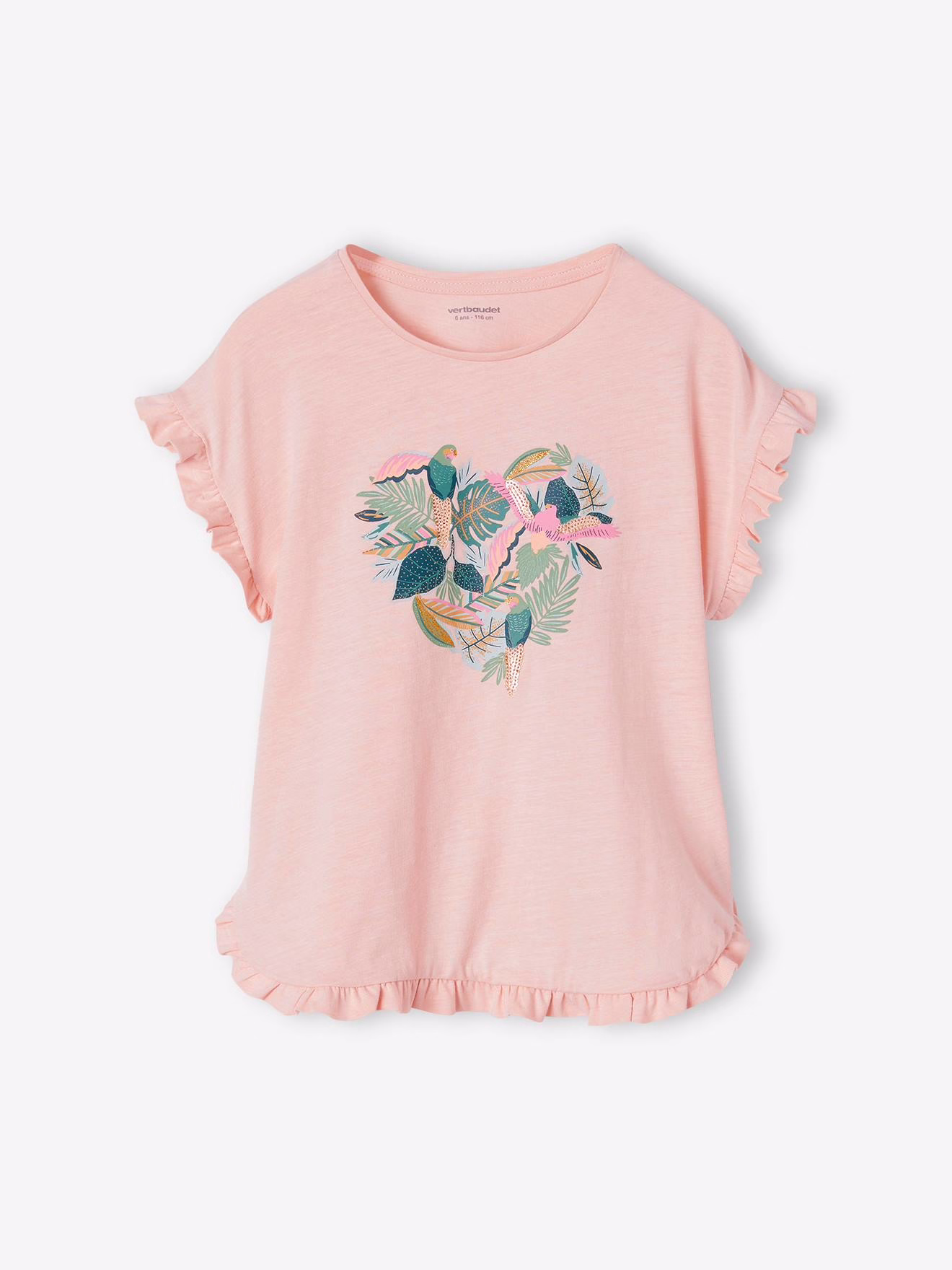 Bild von Mädchen T-Shirt mit Pailletten-Print und Volants hell