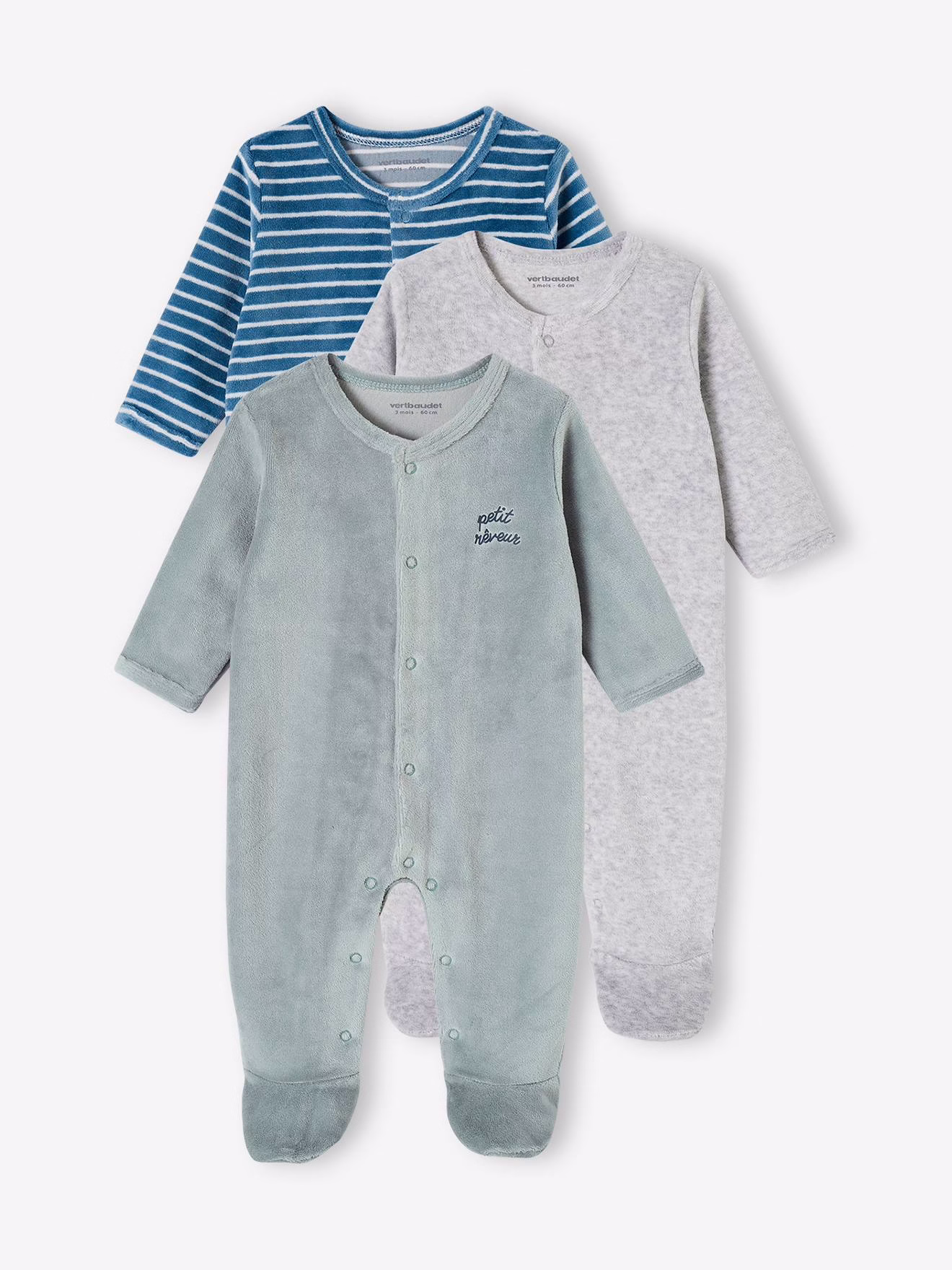 Bild von 3er-Pack Baby Samt-Strampler BASIC