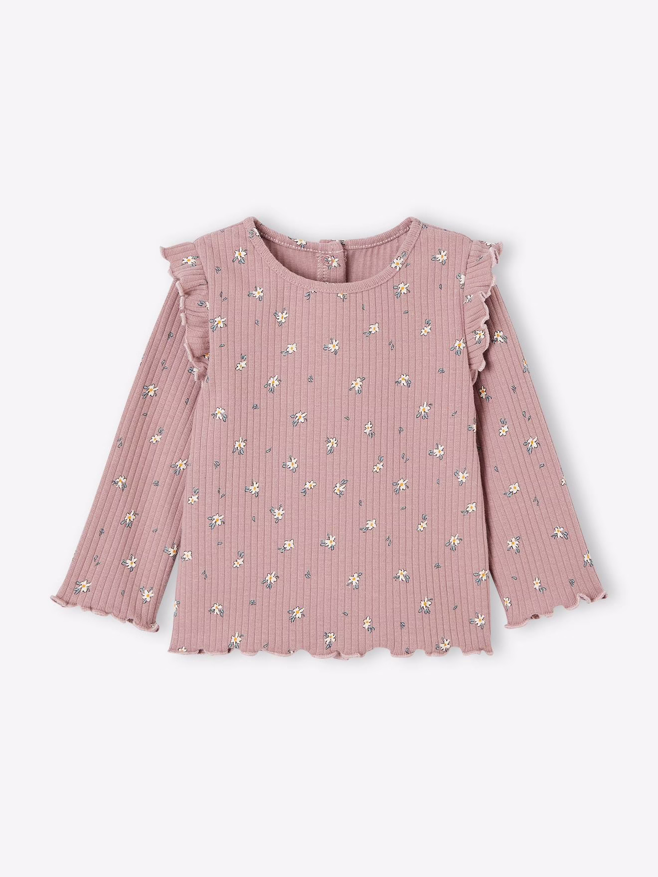 Bild von Geripptes Mädchen Baby Shirt mit Volantärmeln