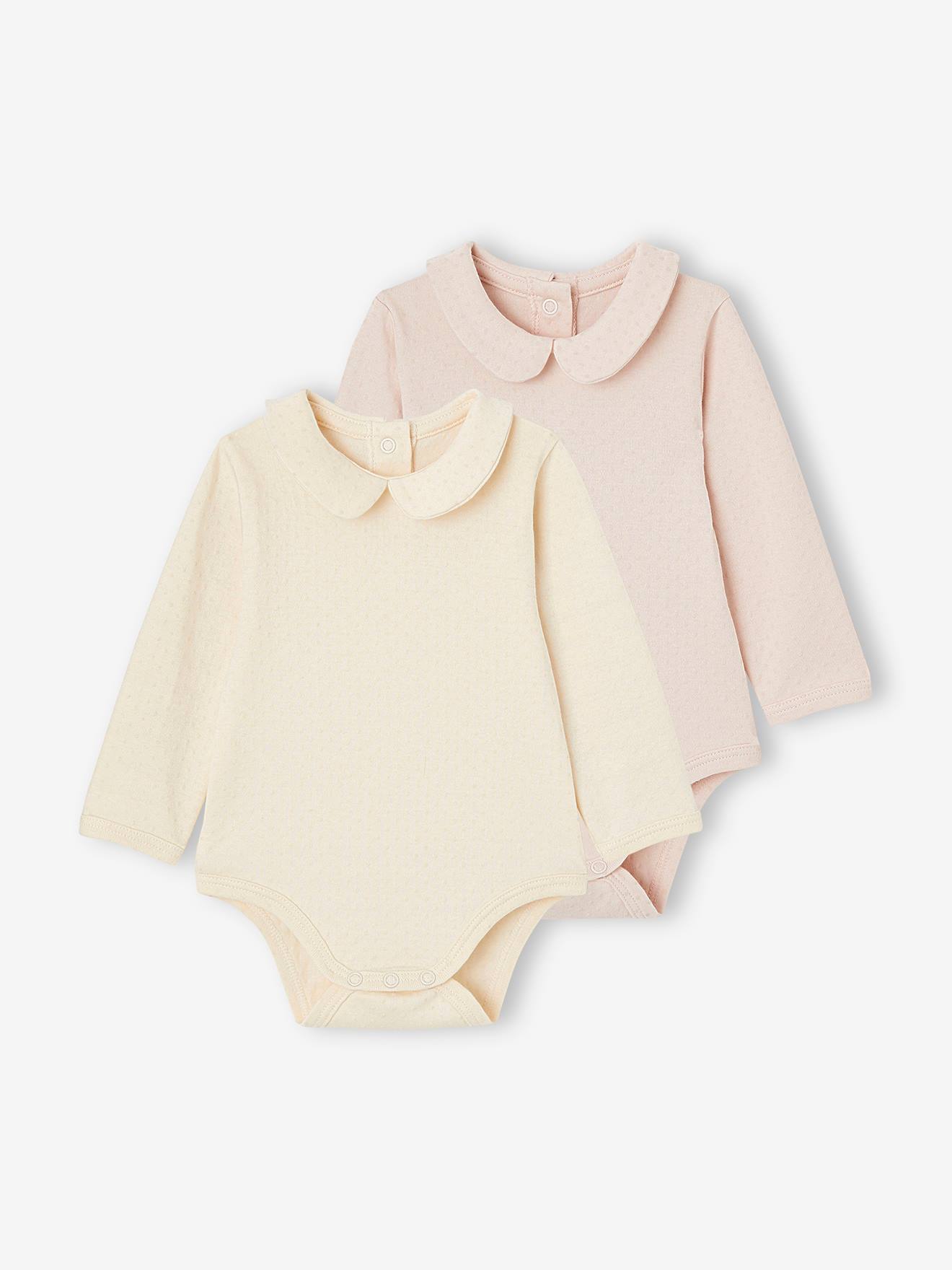Bild von 2er-Pack Mädchen Baby Bodys mit Samt-Tupfen
