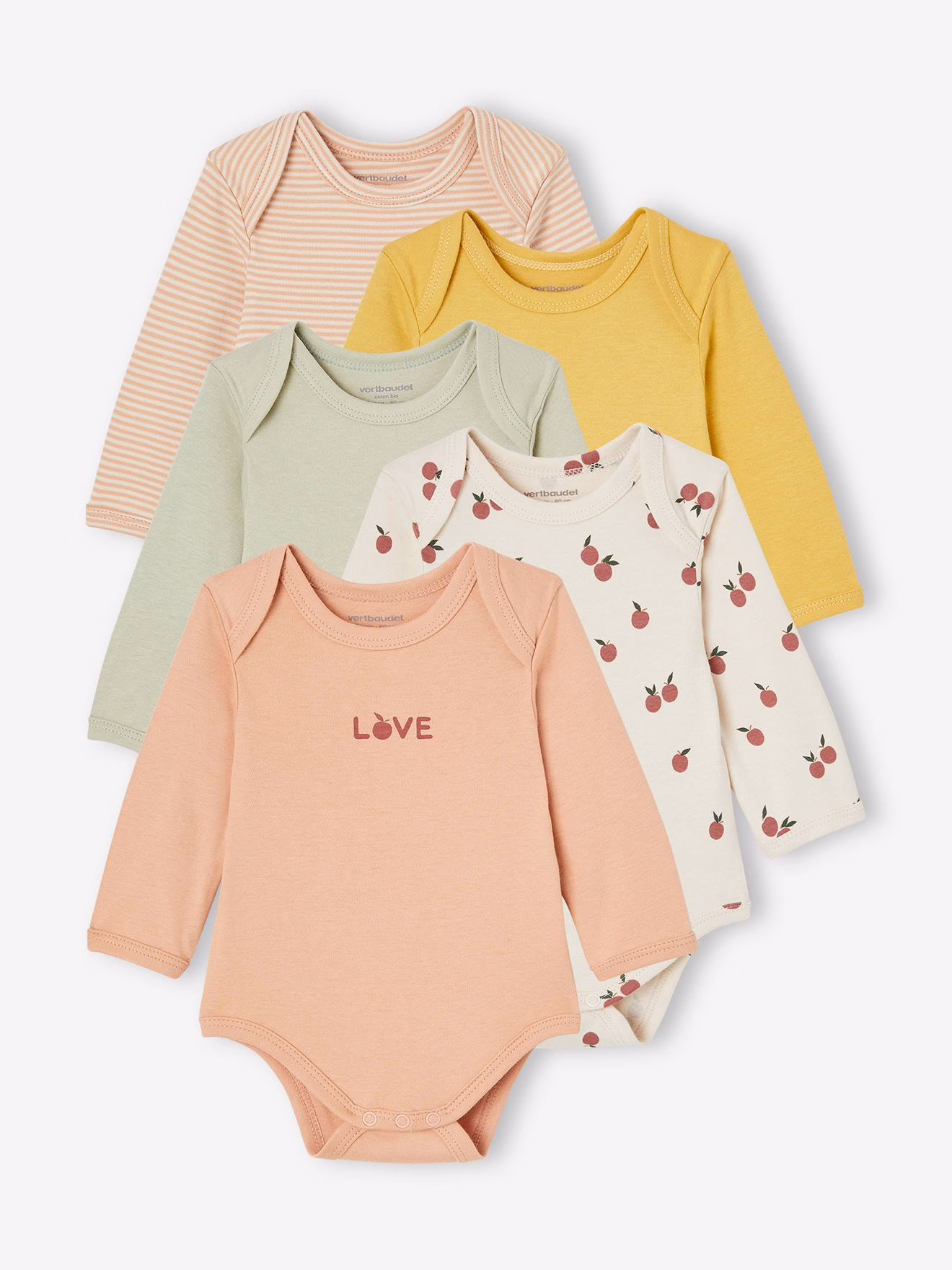 Bild von 5er-Pack Baby Langarm-Bodys in Schlupfform mit Früchten