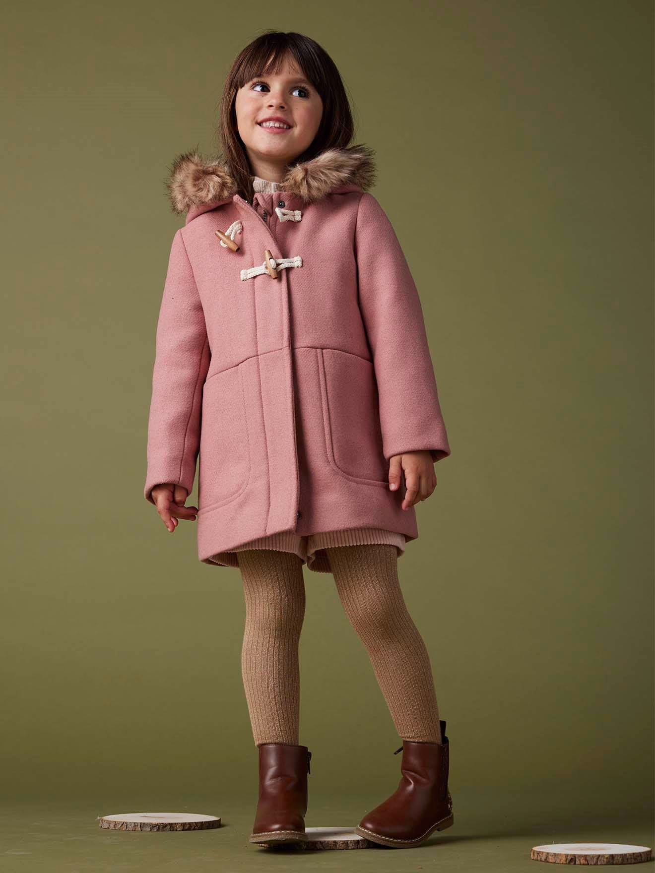 Bild von Mädchen Dufflecoat mit Kapuze & Knebelknöpfen blush
