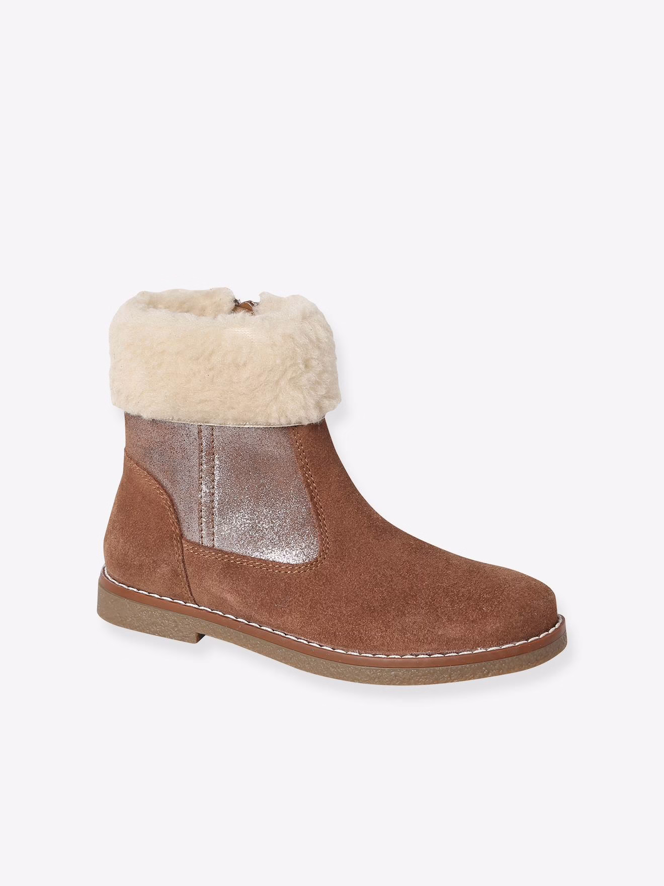 Bild von Warme Mädchen Lederboots mit Reißverschluss camel
