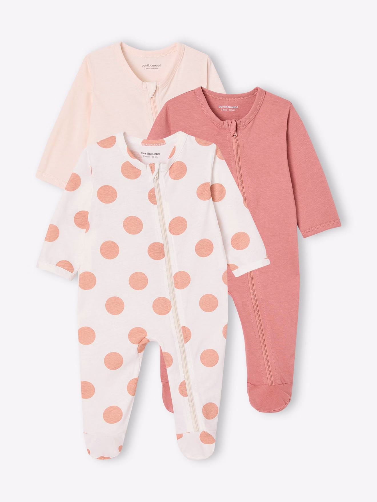 Bild von 3er-Pack Baby Strampler mit Reißverschluss BASICS blush