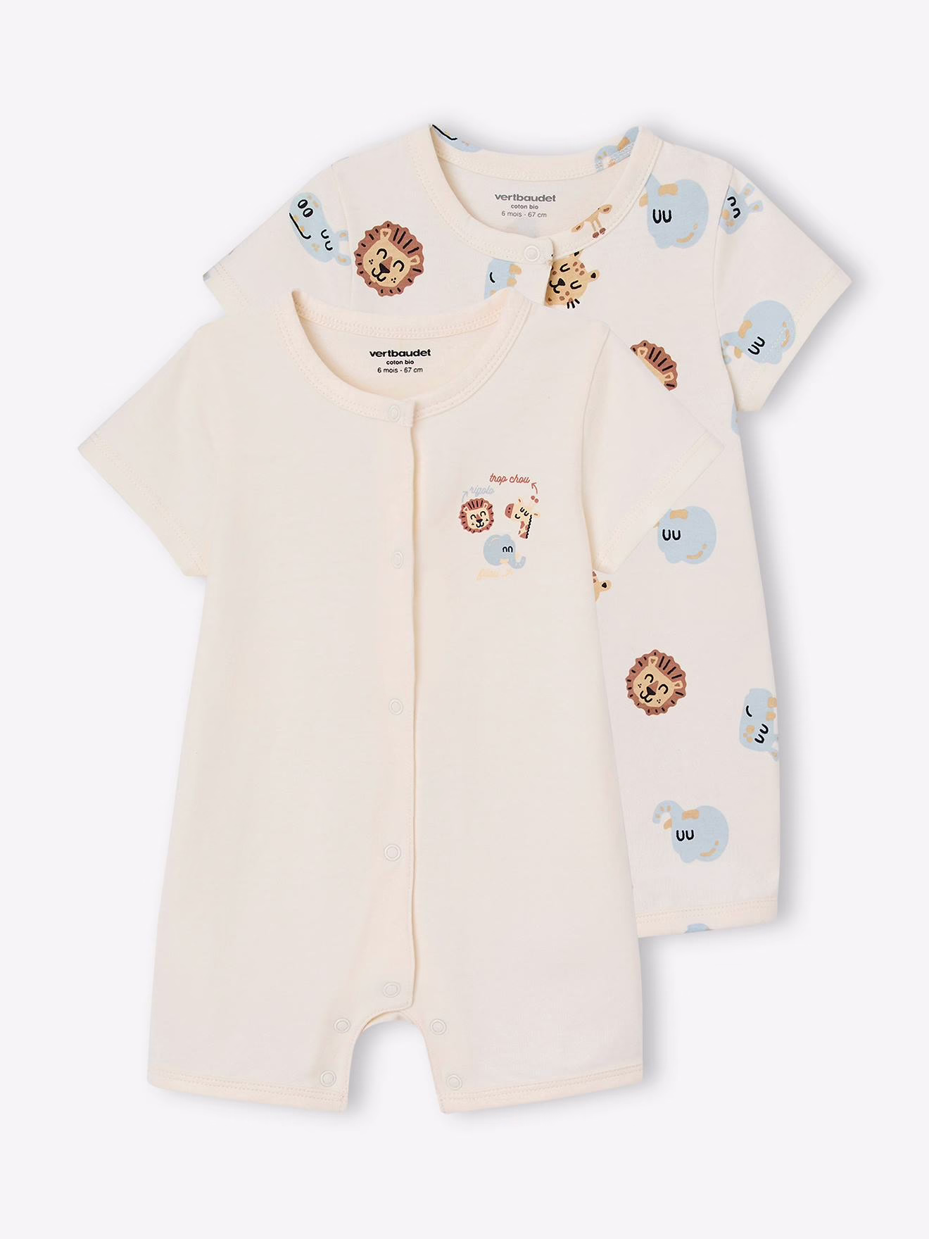 Bild von Bio-Kollektion: 2er-Pack Baby Kurzoveralls mit Dschungelmotiv