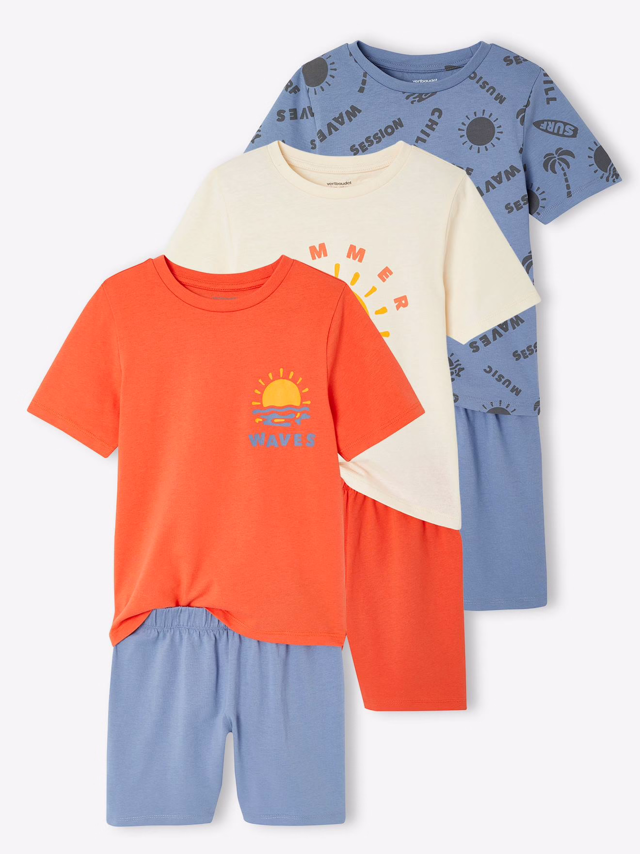 Bild von 3er-Pack Jungen Sommer-Schlafanzüge mit Surfer-Prints und Recycling-Baumwolle mandarine