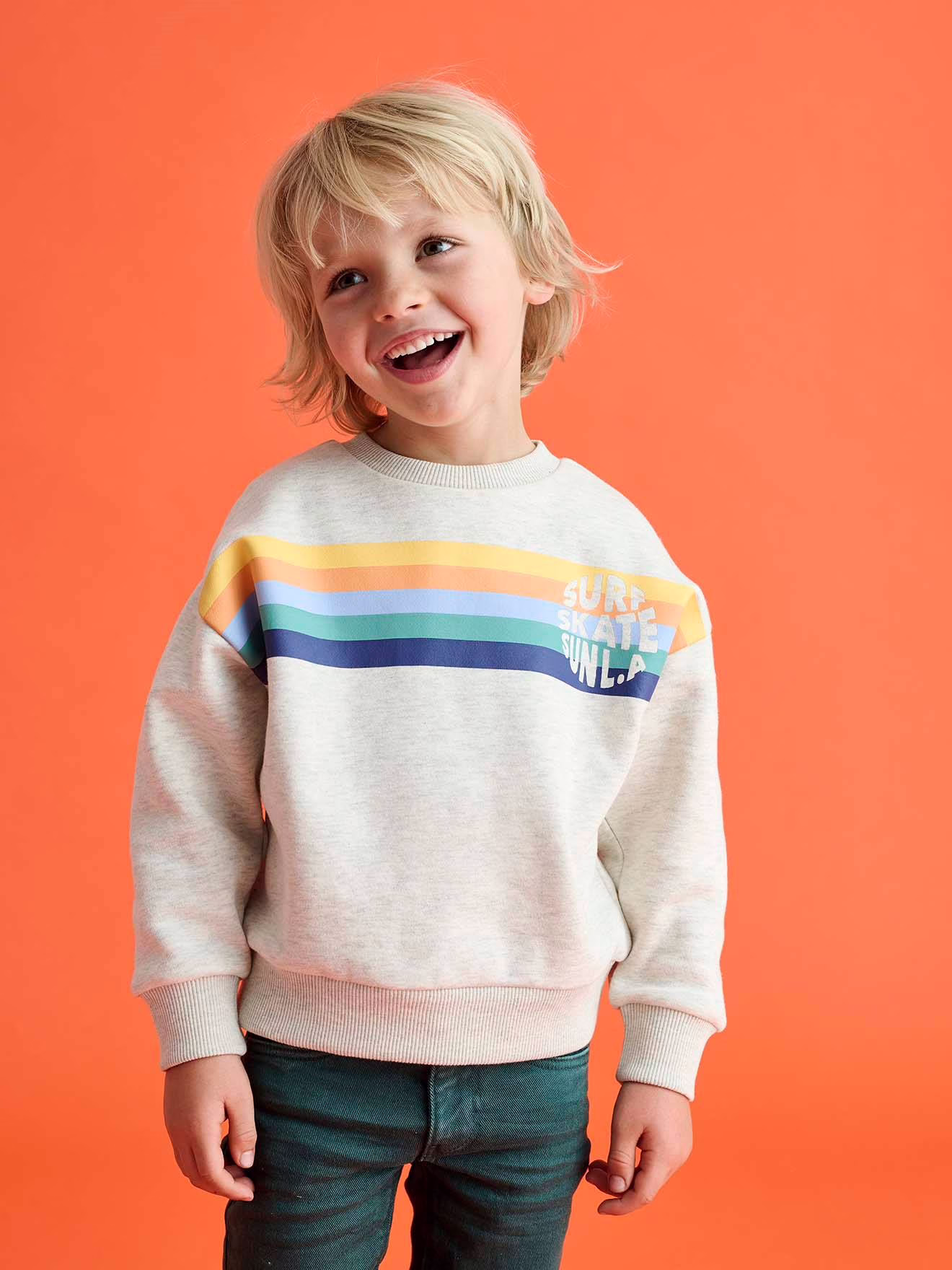 Bild von VERTBAUDET Sweatshirt mit Rundhalsausschnitt, für Jungen, Weiß meliert, 2 Jahre