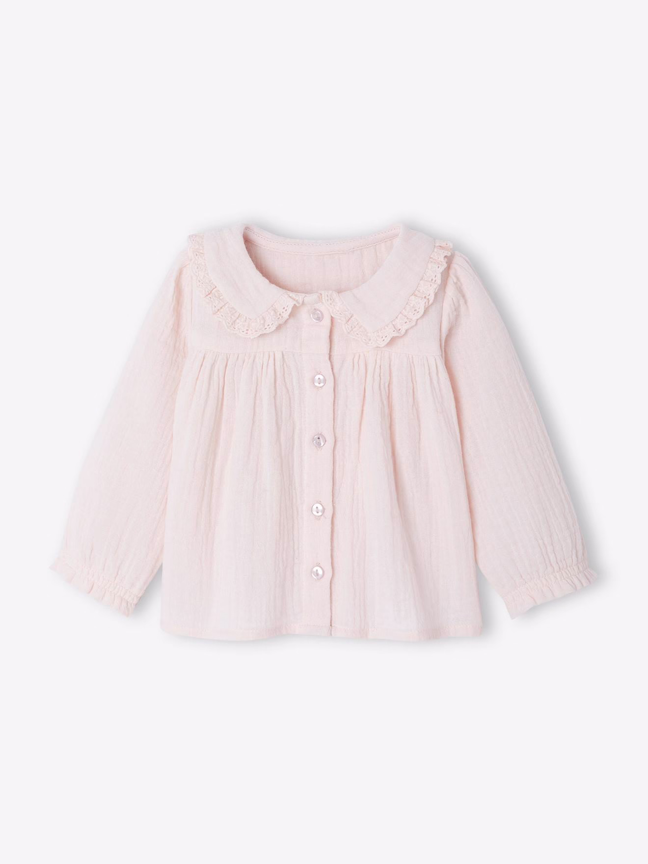 Bild von Vertbaudet Baby Bluse mit Bubikragen, Baumwollmusselin Hellrosa 92/98