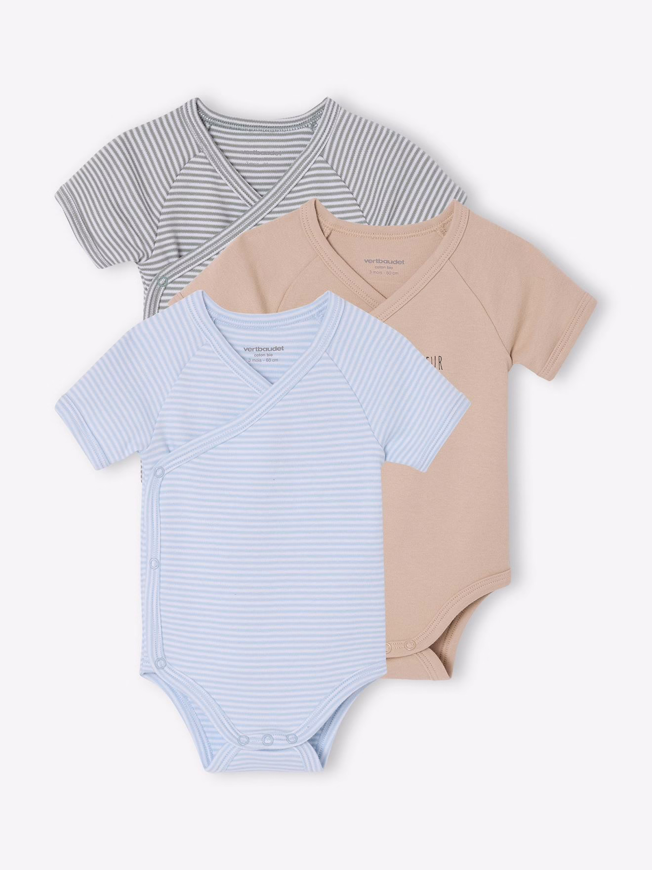 Bild von Bio-Kollektion: 3er-Pack Baby Kurzarm-Bodys in Wickelform PETIT COEUR