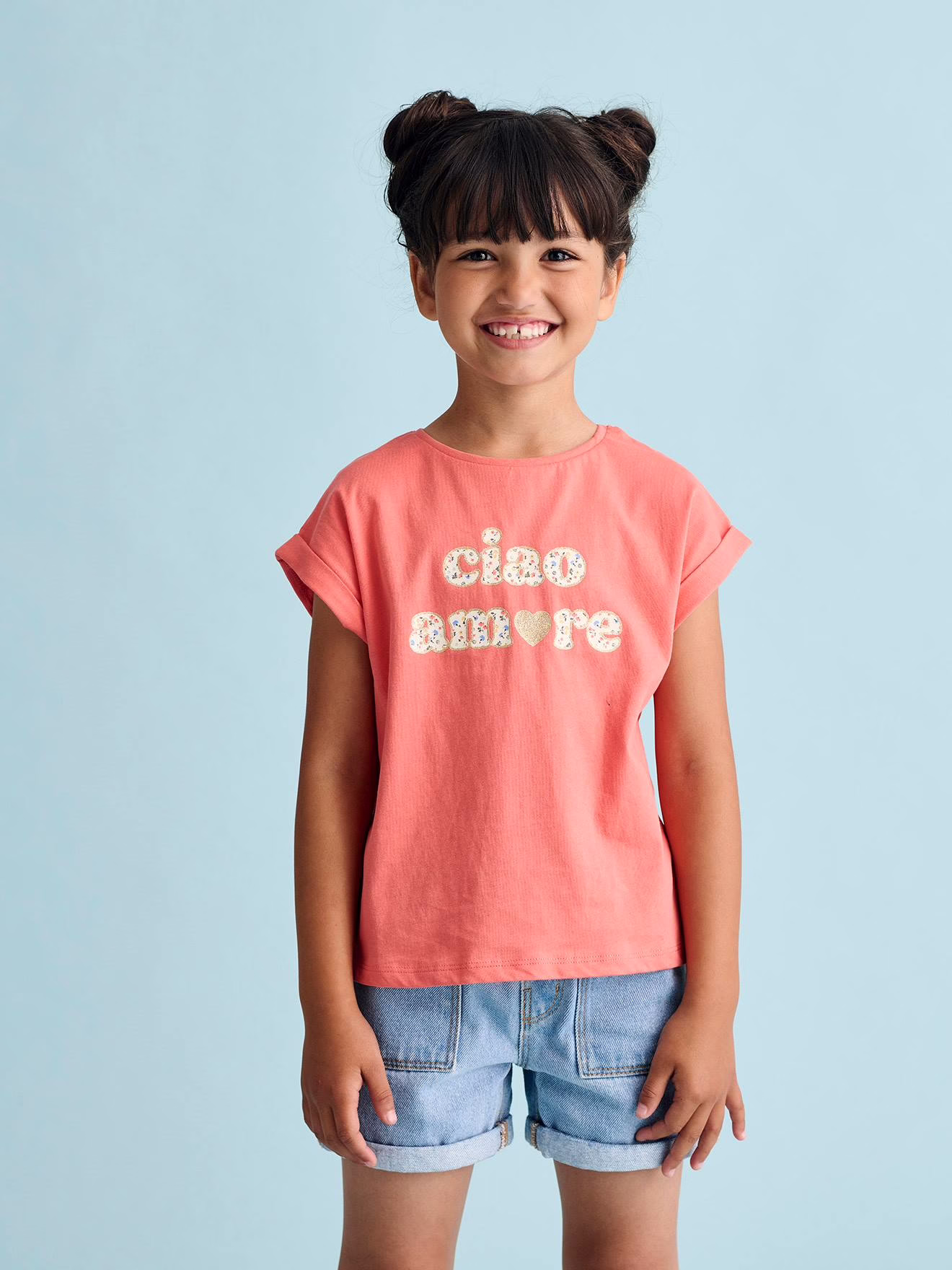 Bild von VERTBAUDET T-Shirt mit Botschaft, Blumenmotiv für Mädchen, korallenrot, 12 Jahre