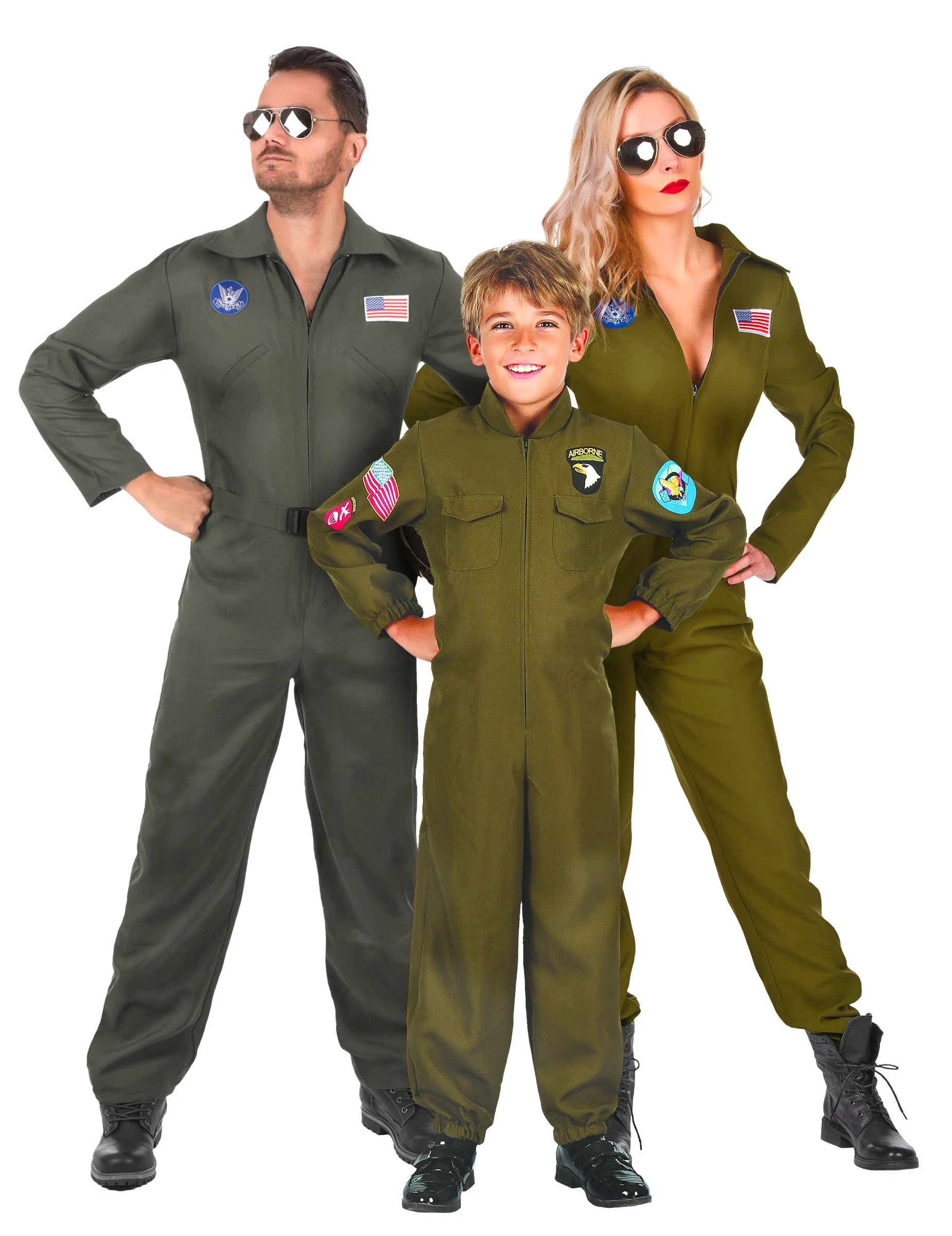 Bild von Flugzeugpiloten-Trio Kostüm grün