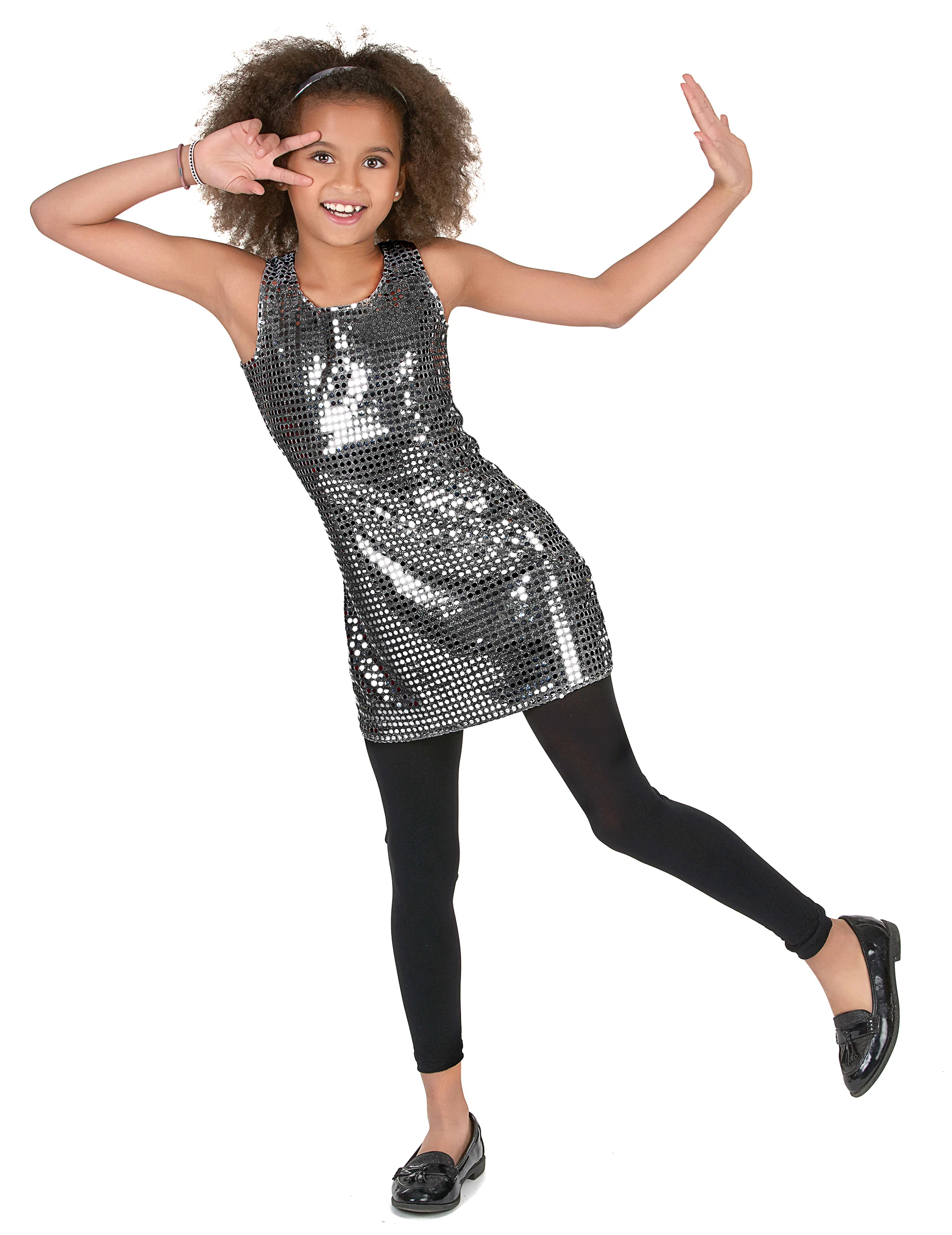 Bild von Disco-Mädchenkostüm silberfarben