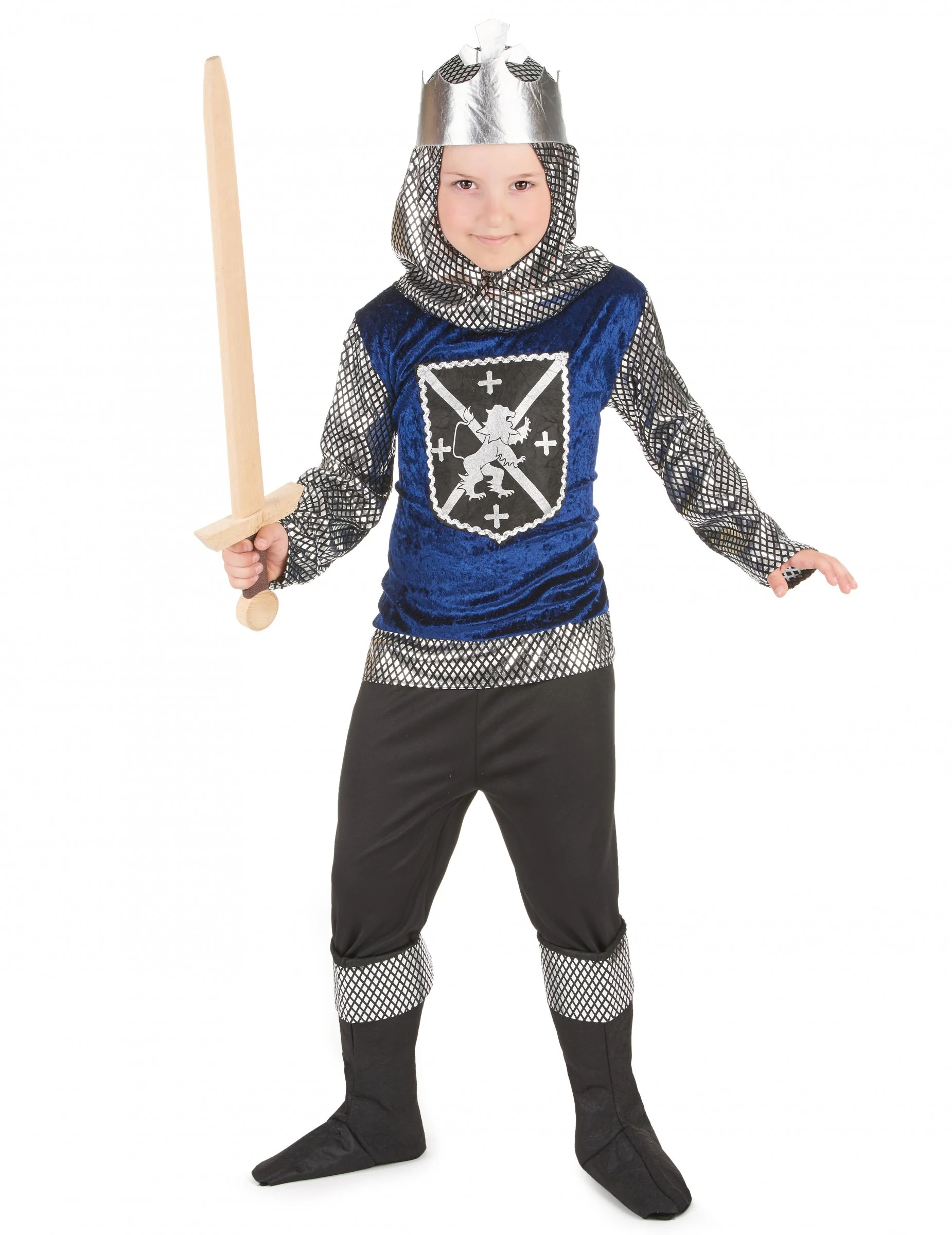 Bild von Mittelalter Ritterkostüm für Kinder blau-schwarz-silber