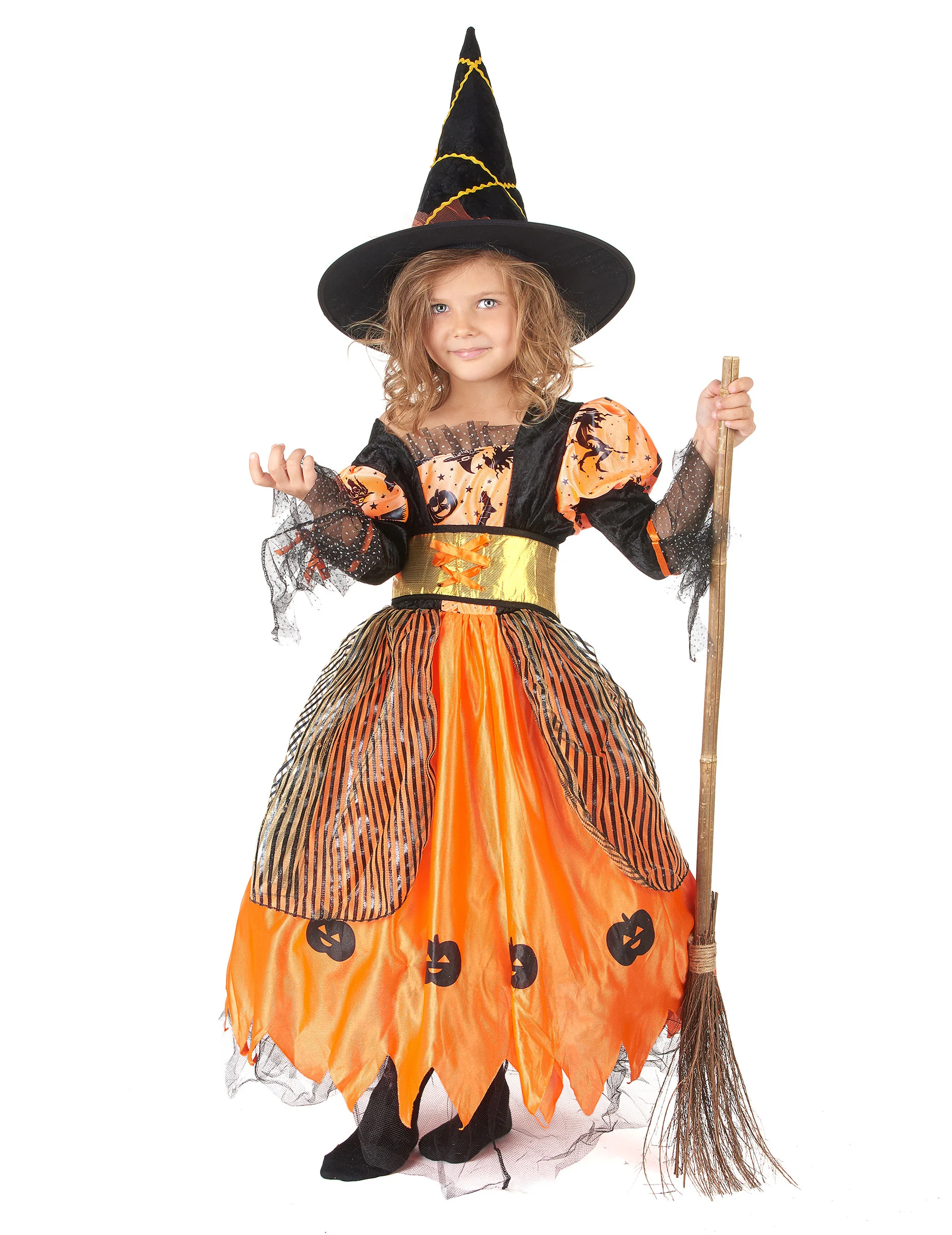 Bild von Niedliches Kürbis-Hexenkostüm Halloween-Mädchenkostüm orange-schwarz