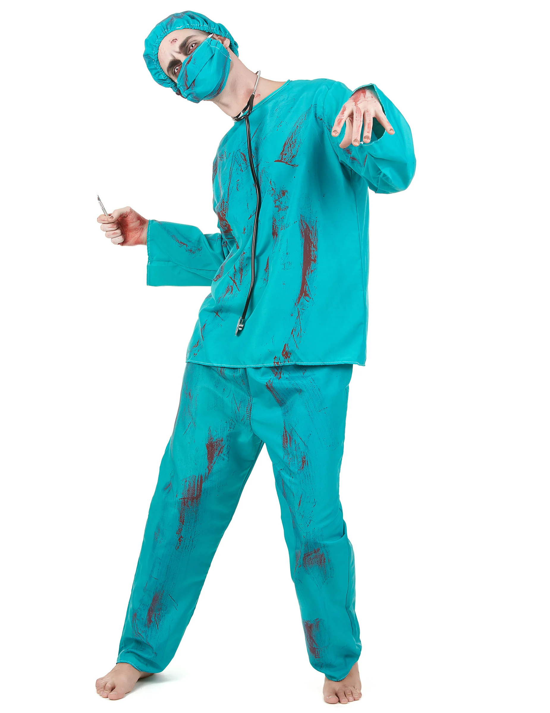 Bild von Zombie Chirurg Halloween-Herrenkostüm blau