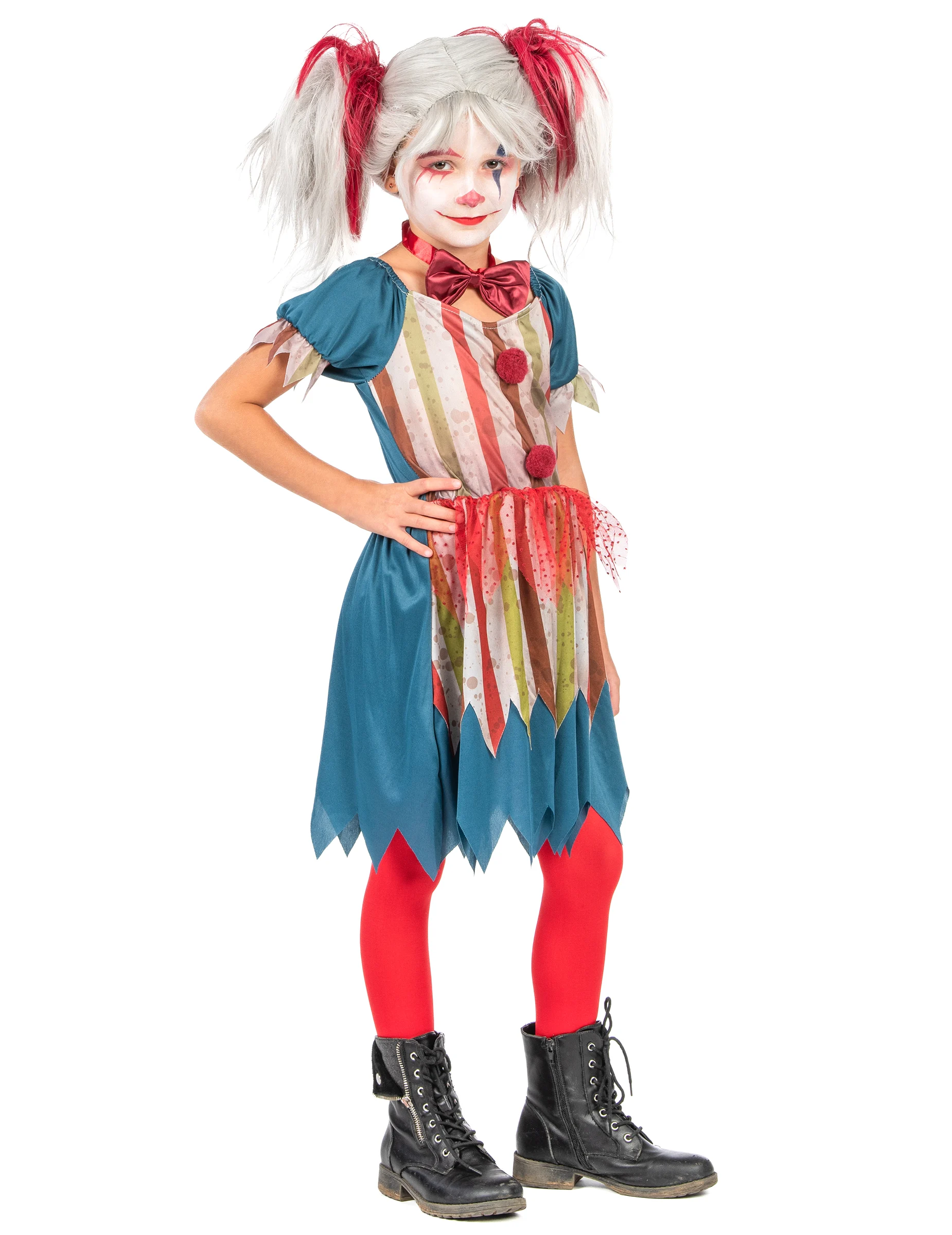 Bild von Horrorclown Kostüm für Mädchen 2-teilig weiß-rot-gold