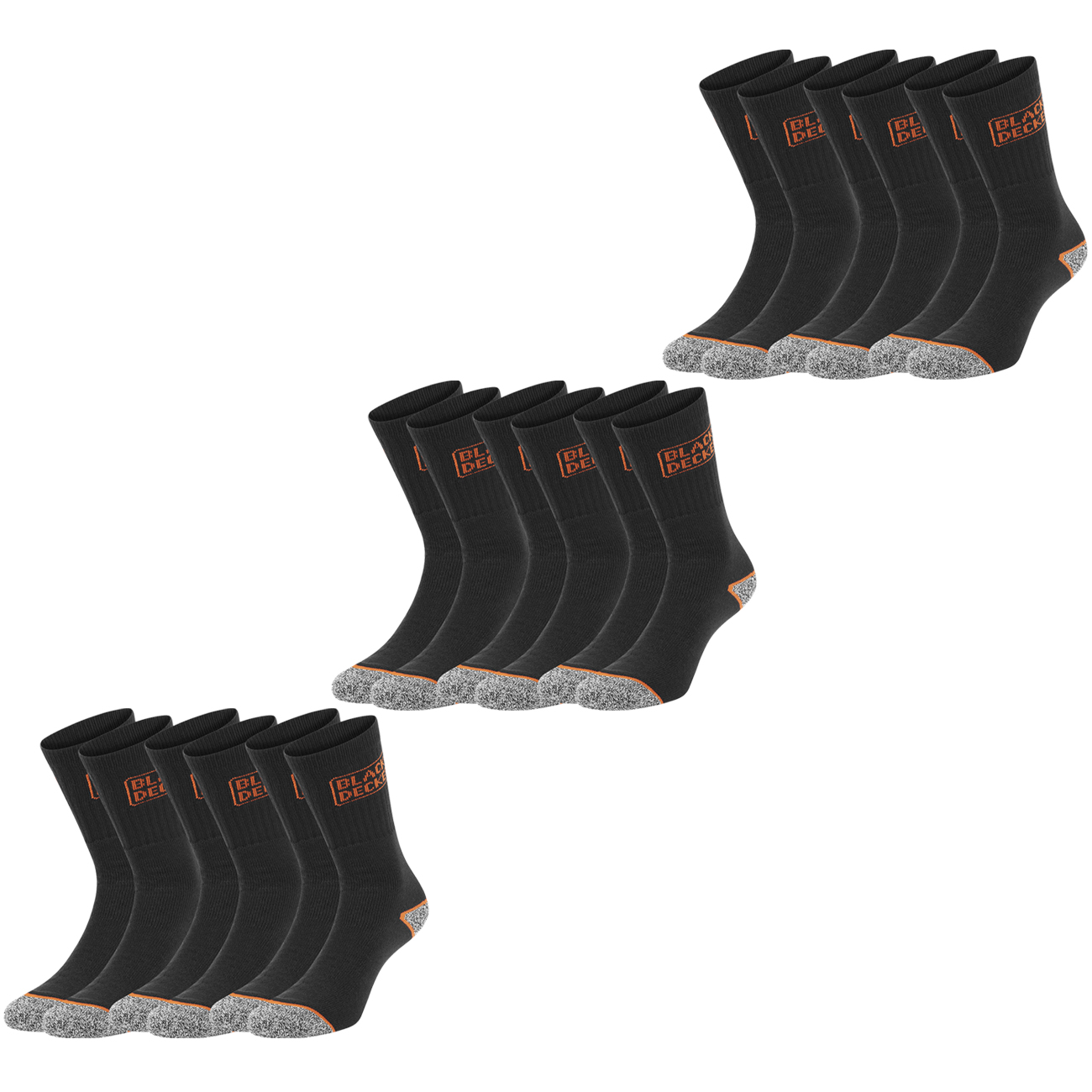 Bild von Black+Decker Unisex Herren Damen Arbeitssocken Essential Work Crew Socken 9er Pack Schwarz Grau Melange Baumwolle, Größe:39-42, Farbe:9 Paar Black