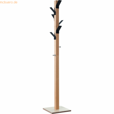 Bild von PAPERFLOW Garderobenständer easyCloth, aus Holz, schwarz Ständer: buche, 6 farbige Haken: schwarz, aus Massivholz und - 1 Stück (PEC.01)