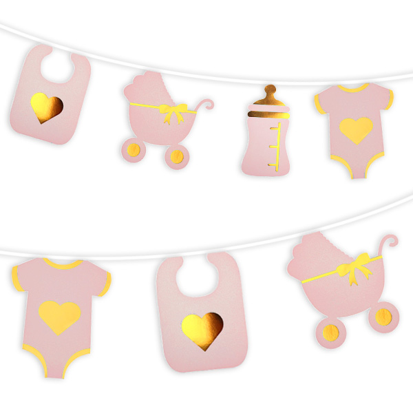 Bild von Girlande zur Babyparty Mädchen mit Goldfolie verziert, 5m