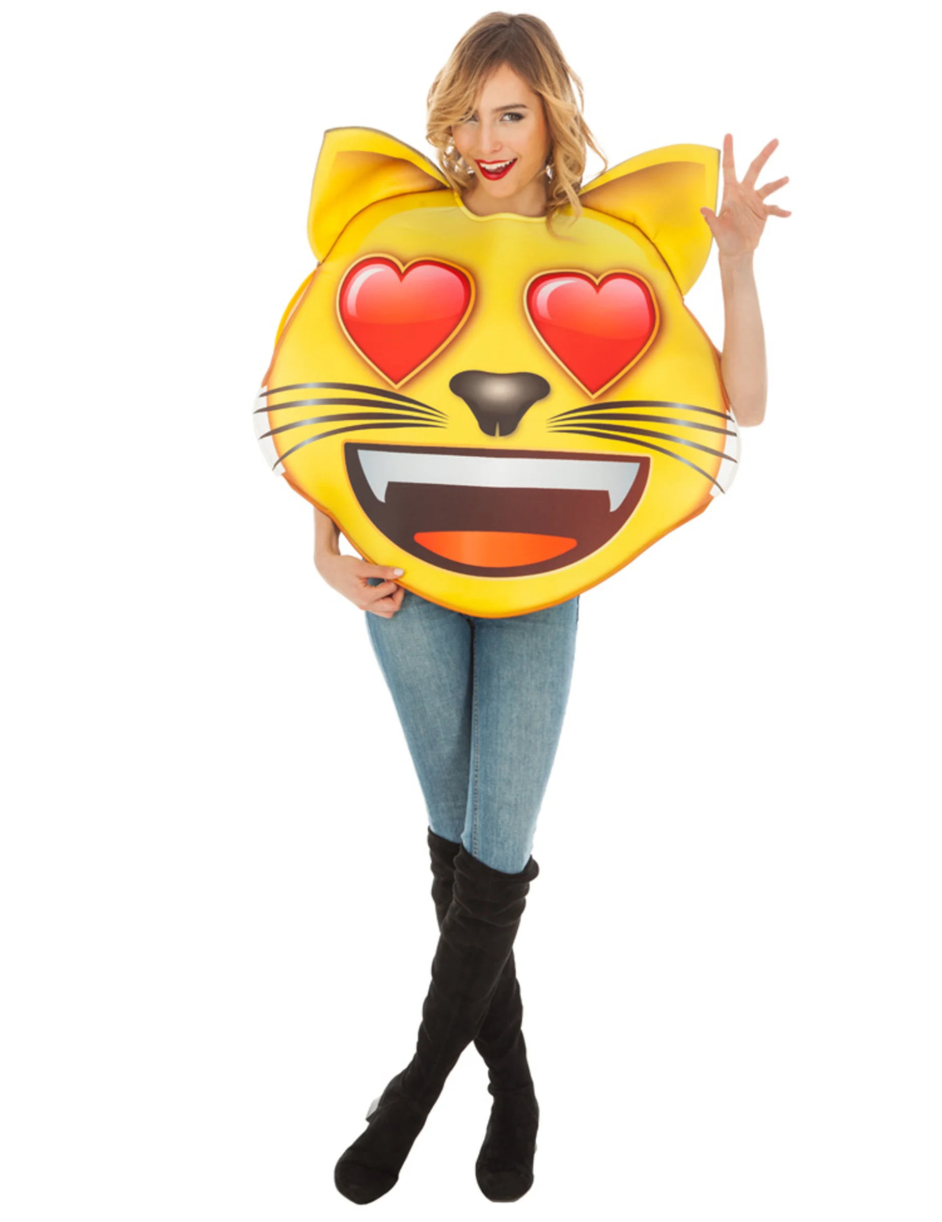 Bild von Emoji-Katzenkostüm mit Herzaugen Faschingskostüm gelb-rot