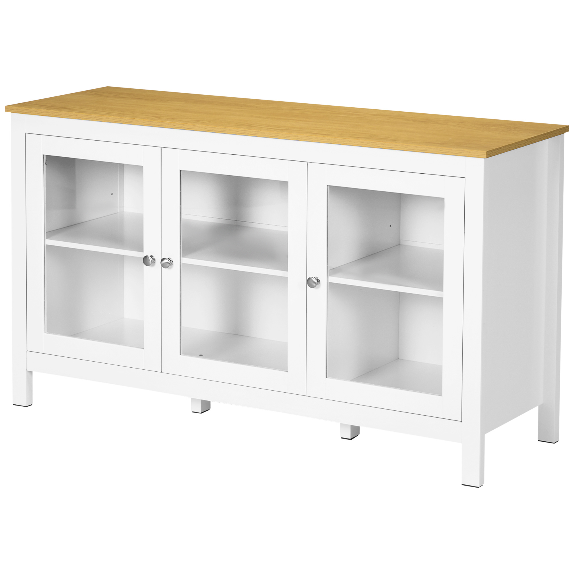 Bild von HOMCOM Sideboard mit 3 Glastüren, 2 verstellbaren Einlegeböden, Holzmaserung - 120 x 40 x 70 cm, weiß   Aosom
