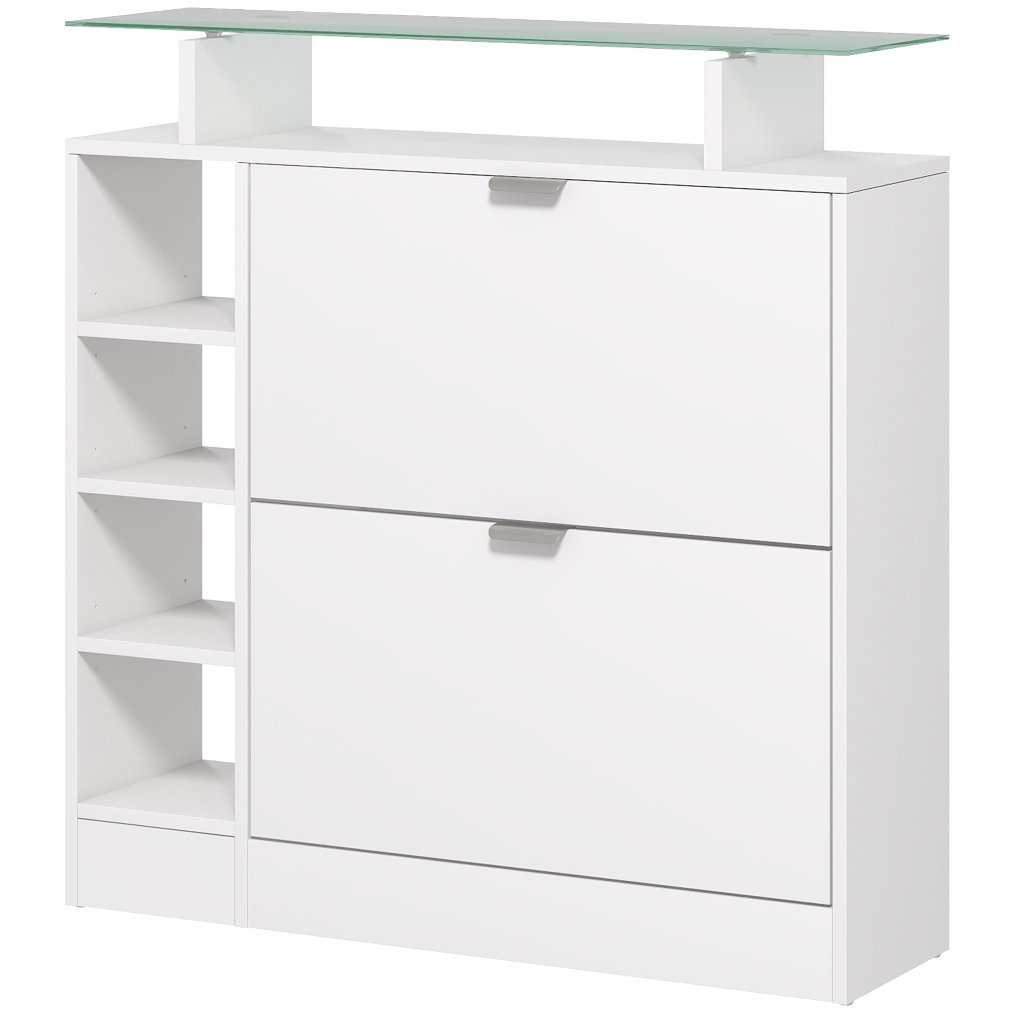 Bild von HOMCOM Moderne Schuhschrank mit zwei kippbaren Schubladen für 12 Paare, Schuhschrank mit Glasplatte und verstellbaren Regalen, 89 x 25 x 92 cm, weiß   Aosom