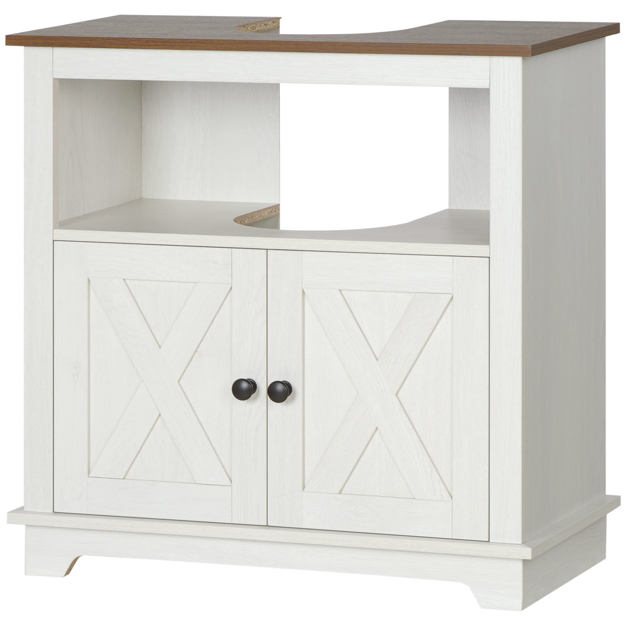 Bild von Kleankin Badezimmerschrank Waschbecken Unterschrank Aufbewahrungsschrank - offene Nische und Doppeltürschrank, 60 x 30 x 60 cm, Weiß   Aosom