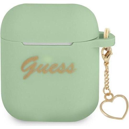 Bild von Guess case for Airpods / Airpods 2 GUA2LSCHSN green Silicone Heart Charm (Kopfhörer Tasche), Kopfhörertasche + Schutzhülle, Grün