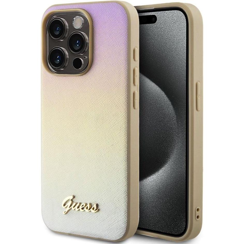 Bild von Guess GUHCP15XPSAIRSD iPhone 15 Pro Max 6.7" złoty/gold hardcase Saffiano Iridescent Script (Apple iPhone 15 Pro Max), Smartphone Hülle, Gold