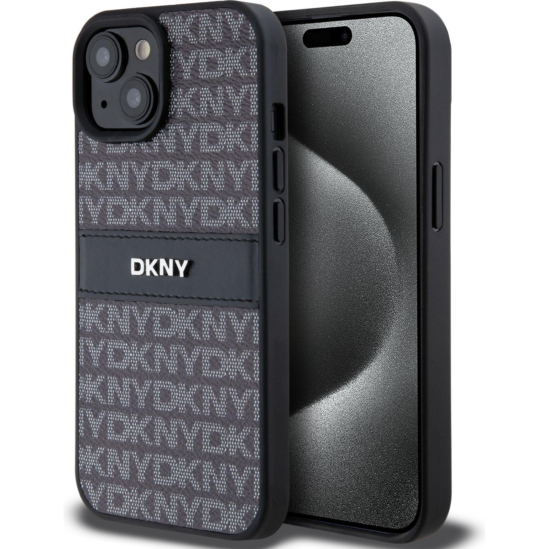Bild von DKNY DKHCP15SPRTHSLK iPhone 15 / 14 / 13 6.1" czarny/black hardcase Leather Mono Stripe & Metal Logo (Apple iPhone 15), Smartphone Hülle, Weiss