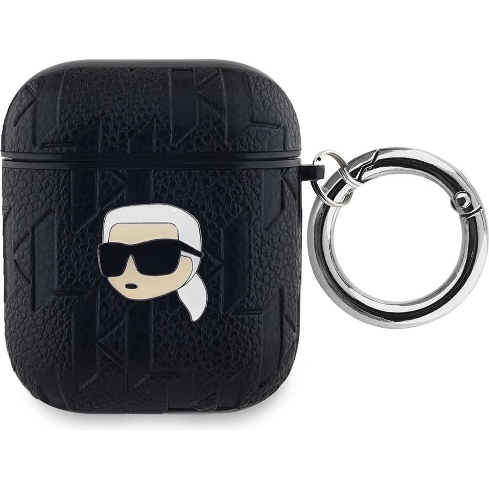 Bild von Karl Lagerfeld KLA2PGKIPK AirPods 1/2 cover czarny/black Monogram Karl Head (Kopfhörer Tasche), Kopfhörertasche + Schutzhülle, Schwarz
