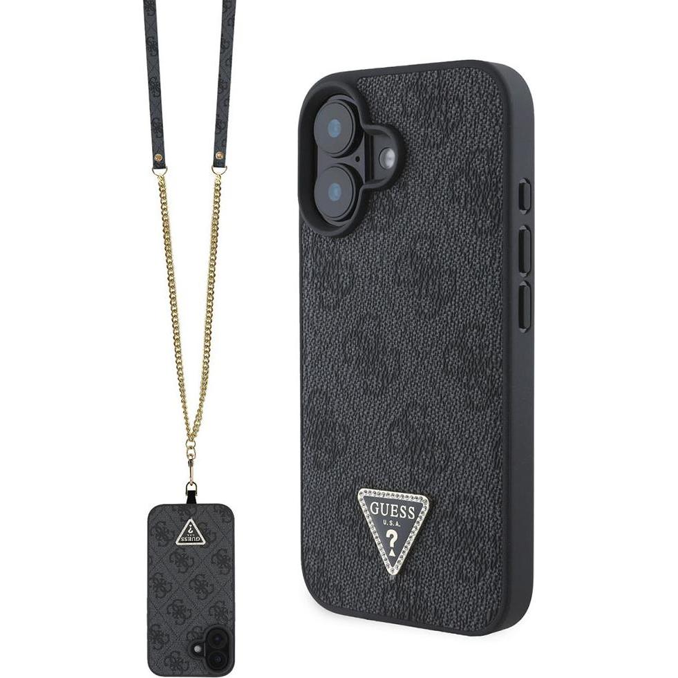 Bild von Guess GUHCP16SP4TDSCPK iPhone 16 6.1" czarny/black hardcase Leather Metal Logo Strass Crossbody (Apple iPhone 16), Smartphone Hülle, Schwarz