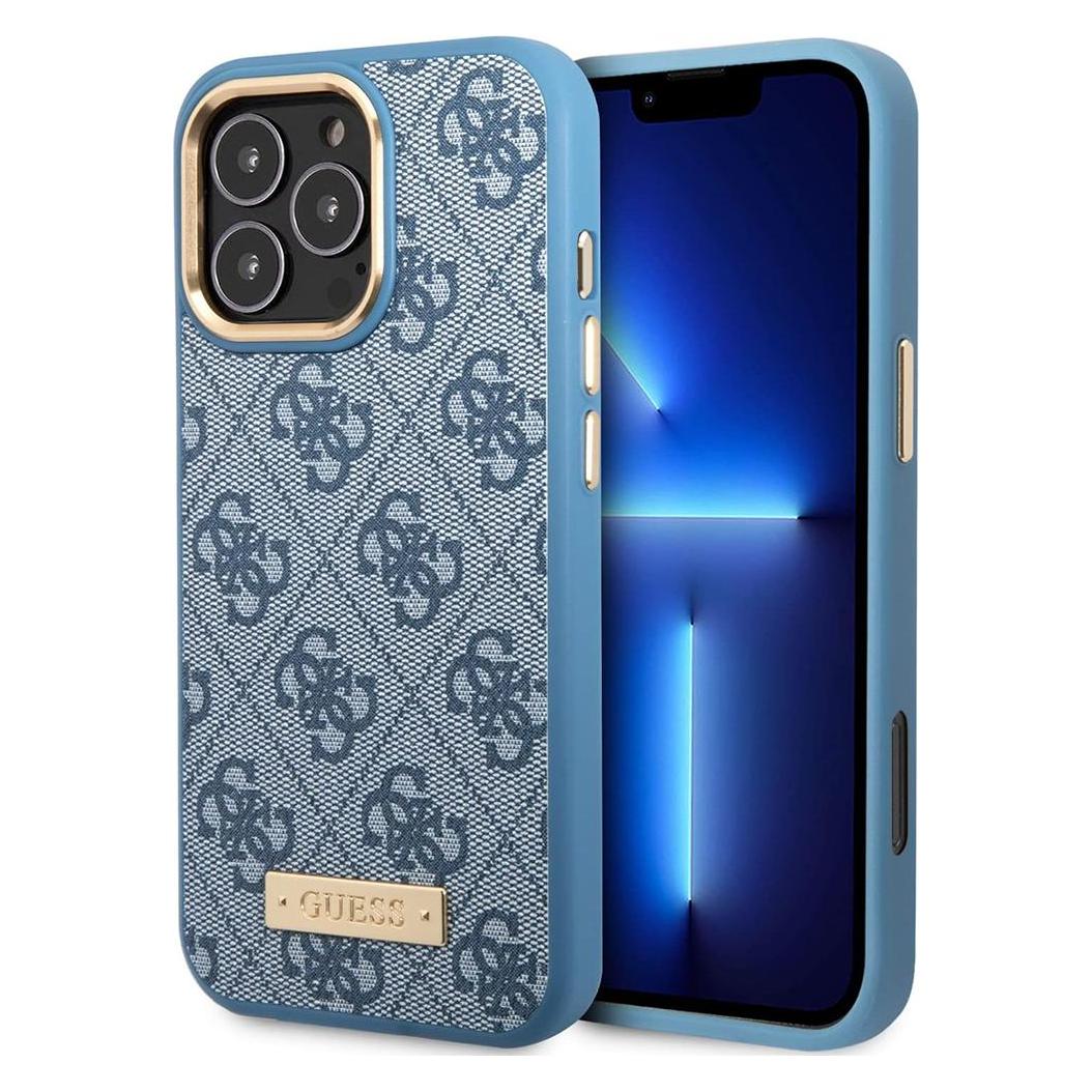 Bild von Guess GUHMP16LU4GPRB iPhone 16 Pro 6.3" niebieski/blue hardcase 4G Logo Plate MagSafe (Apple iPhone 16 Pro), Smartphone Hülle, Blau