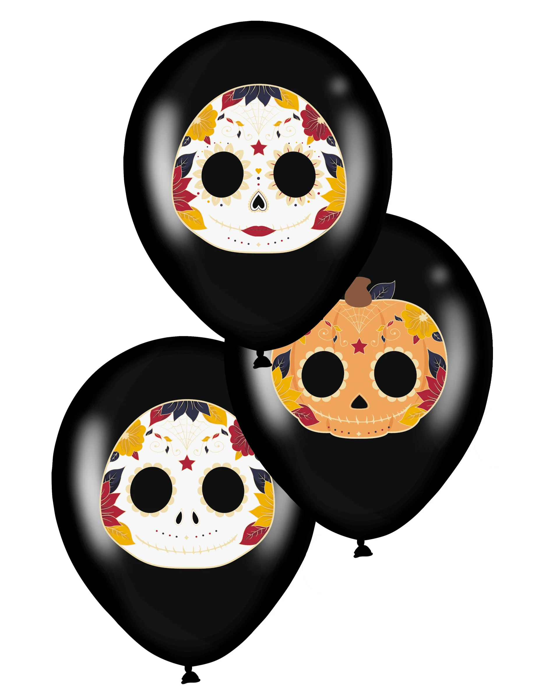 Bild von Tag der Toten-Luftballons Halloween-Deko 6 Stück schwarz-bunt 28 cm