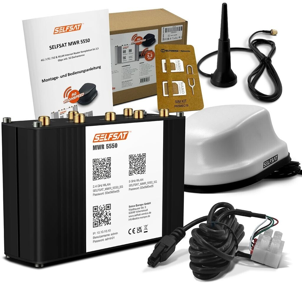 Bild von SELFSAT MWR 5550 weiß (4G / LTE / 5G & WLAN Internet Router bis 3,3 Gbps inkl. 5G Dachantenne), Starlink kompatibel