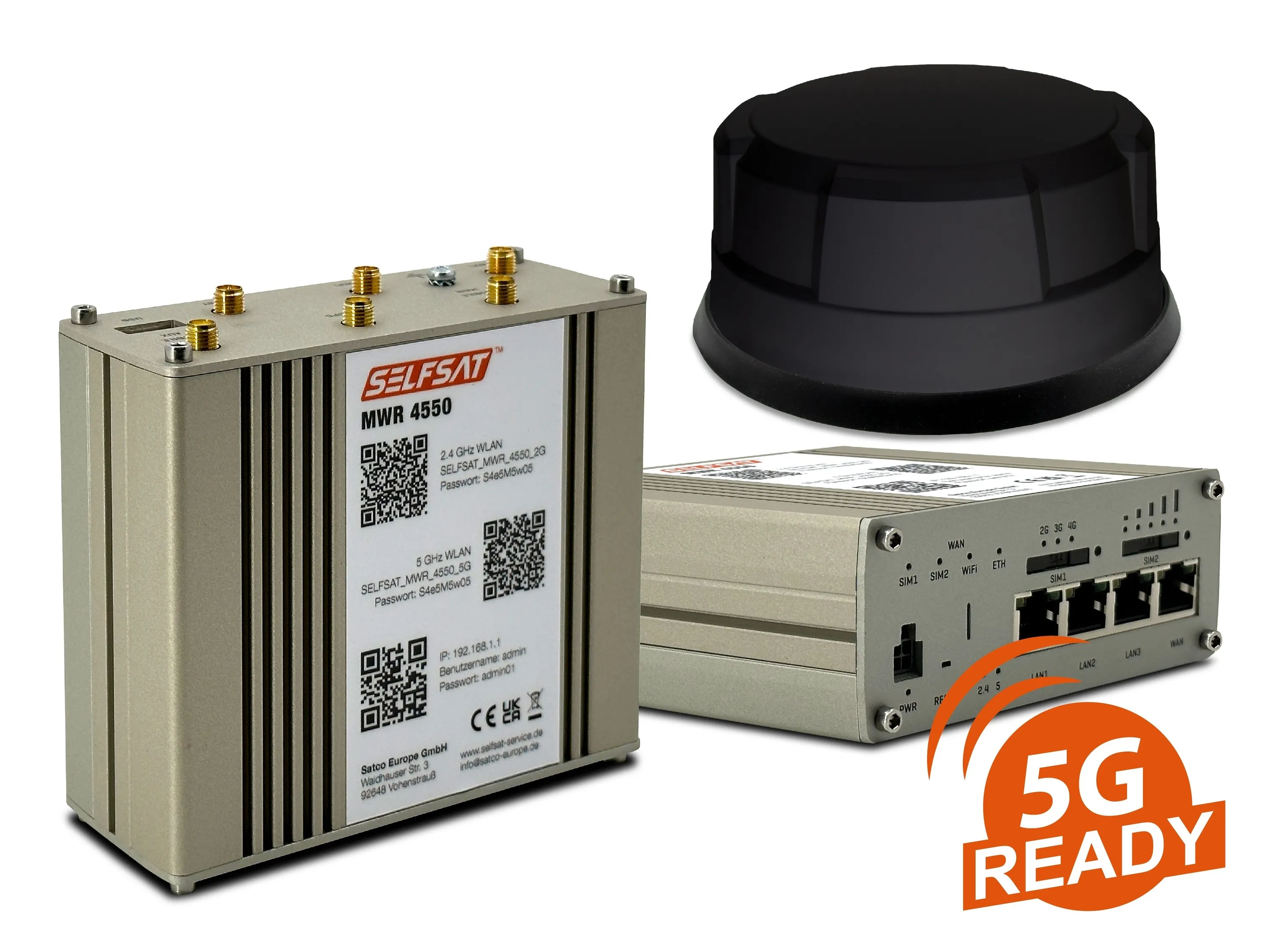 Bild von SELFSAT MWR 4550 im Set mit Panorama Antenne schwarz (4 x 5G/4G, 2 x WLAN, 1 x GPS, 1 m Kabel)