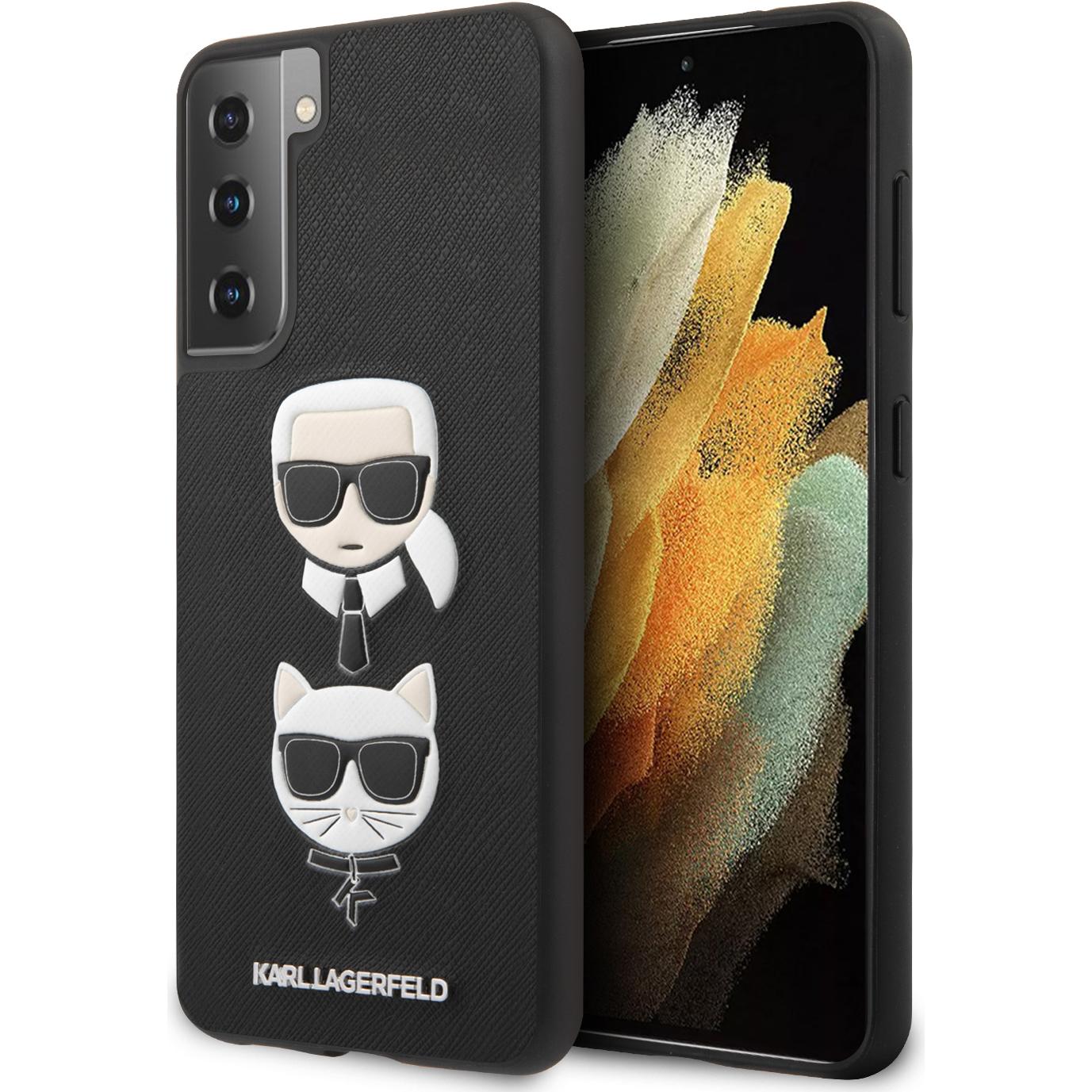 Bild von Karl Lagerfeld Hard Cover Saffiano Black, Karl and Choupette, für Samsung G996 Galaxy S21 Ultra, KLHCS21MSAKICKCBK