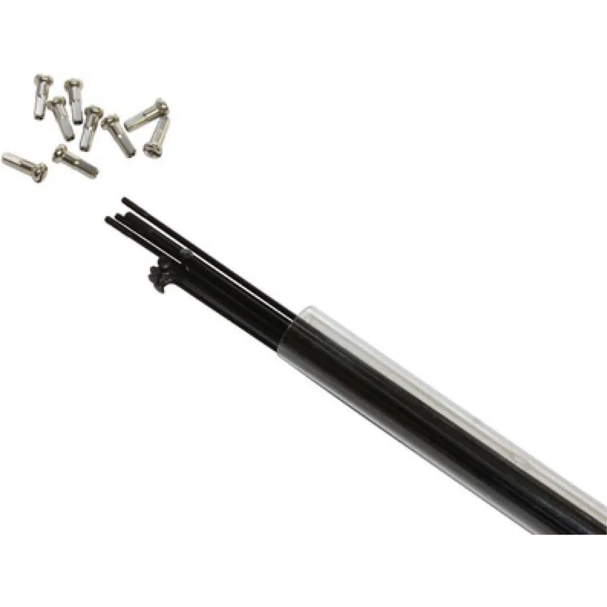 Bild von Rohr mit 10 Speichen aus Edelstahl mit abgewinkeltem Kopf und Nippel P2R 266 mm