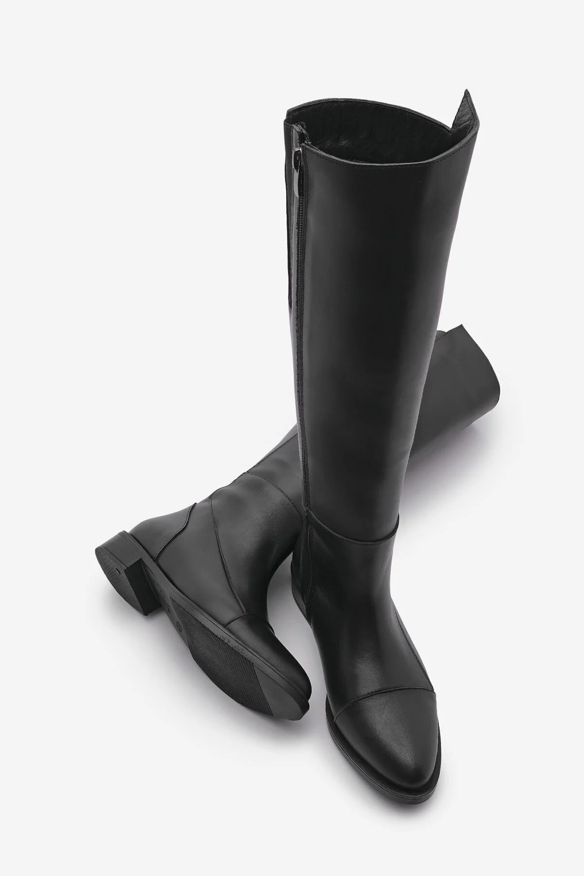 Bild von Marjin Stiefel Aus Echtem Leder Für Den Alltag, Über Dem Knie, Mit Reißverschluss, Klassische Stiefel, Anis Schwarz für Damen - 38