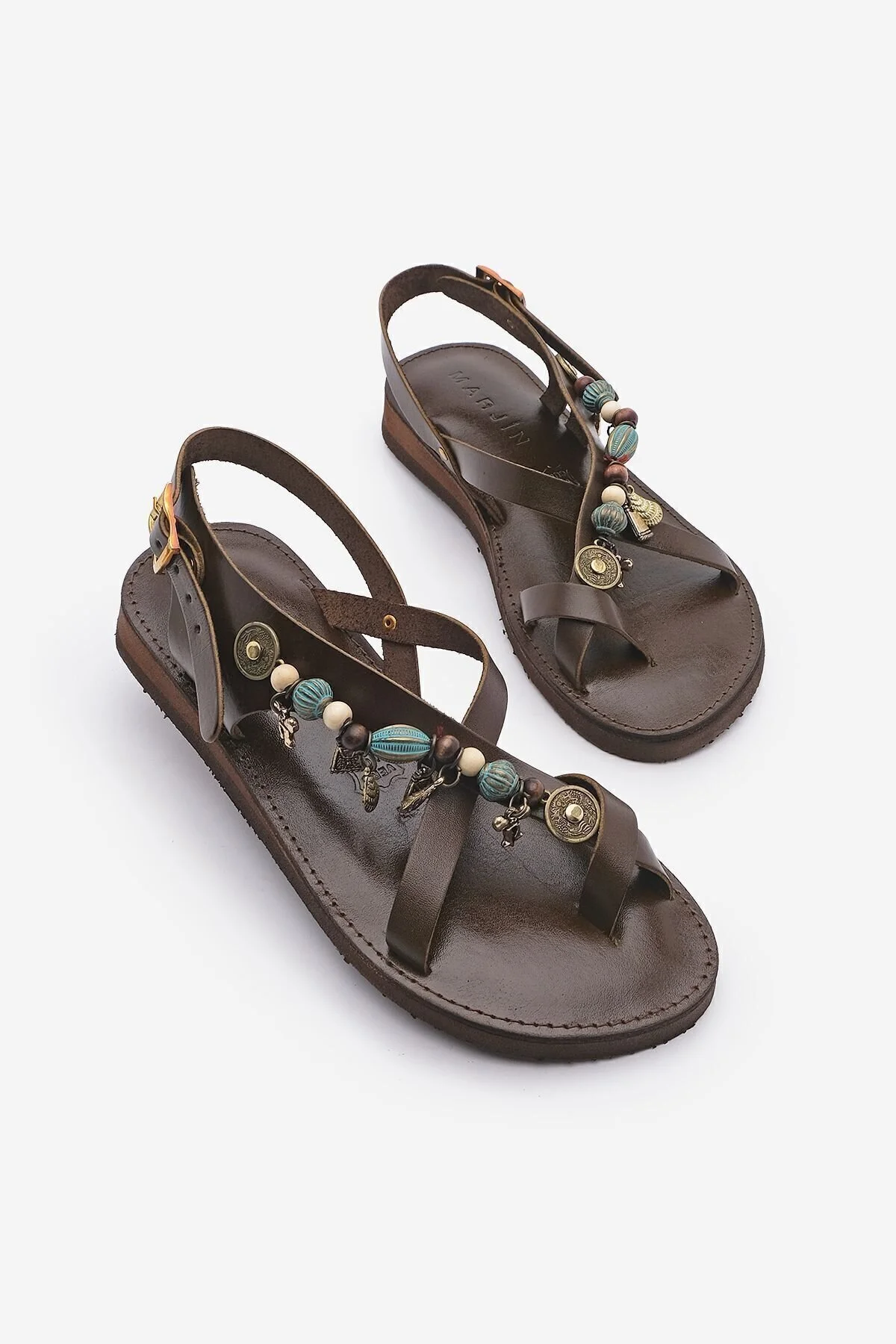 Bild von Marjin Echtleder Accessoire Eva Sohle Flip Flop Alltagssandalen Devila Braun für Damen - 40