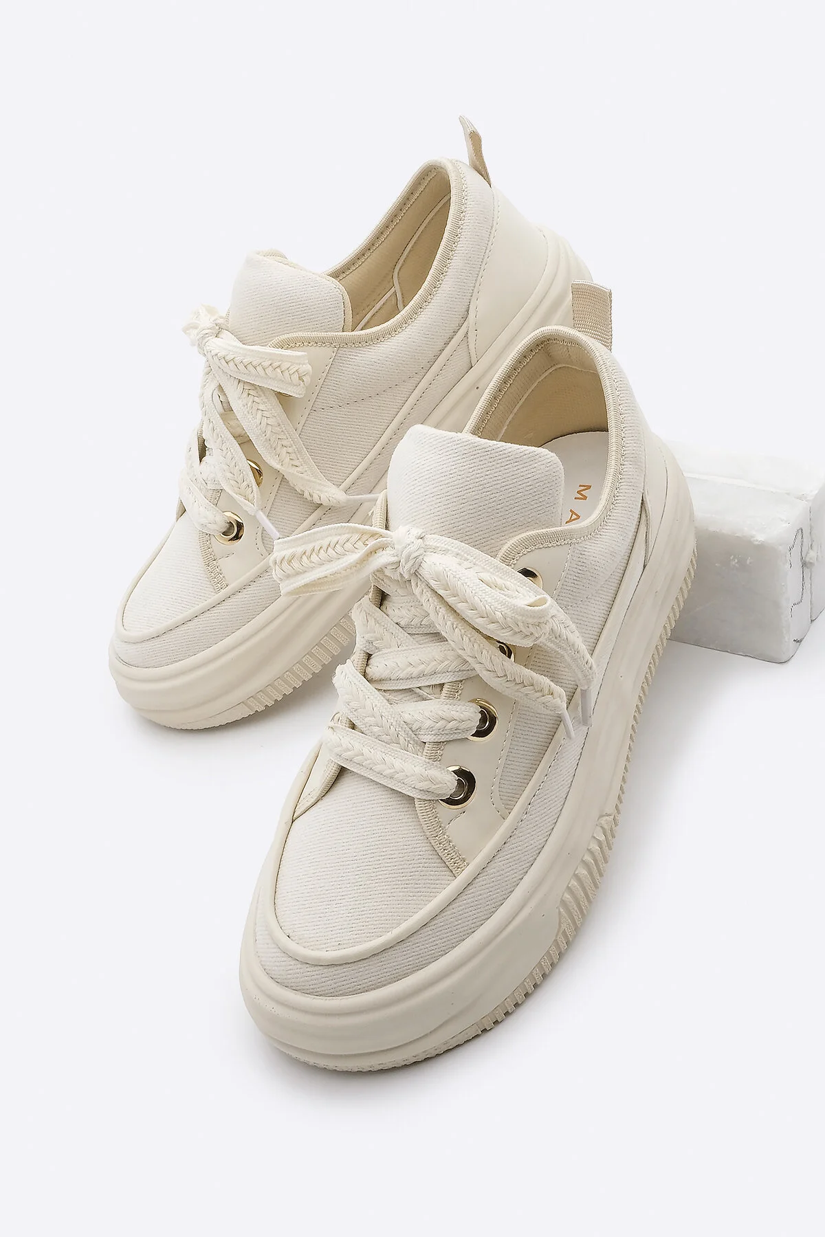 Bild von Marjin Leinen-sneakers Mit Hoher Sohle Schnürschuhe Hesna Ecru für Damen - 39