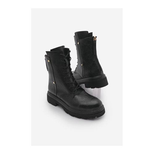 Bild von Marjin Schwarze Stiefel – Reißverschluss Hinten, Staple-detail, Dicke Sohle für Damen