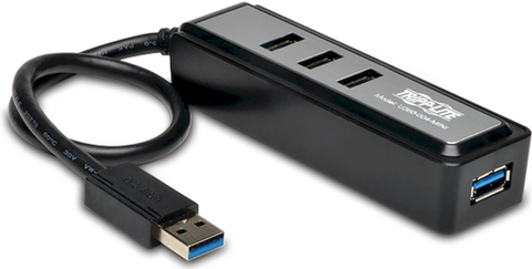 Bild von Tripp Lite Portable 4-Port USB 3.0 SuperSpeed Mini Hub with Built In Cable - hub - 4 ports USB-Hubs - 4 - Schwarz