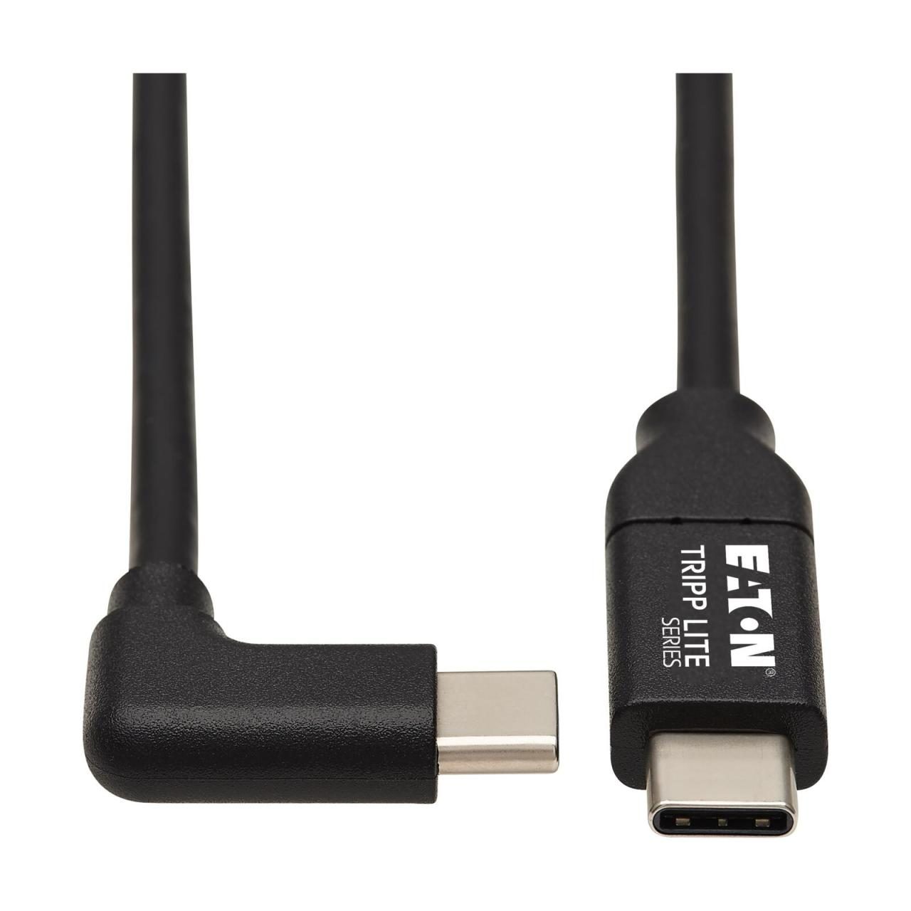 Bild von Eaton Tripp Lite Series USB-C Kabel (Stecker/Stecker) - USB 2.0, Thunderbolt 3, 100W PD Charging, Right-Angle Plug, Schw